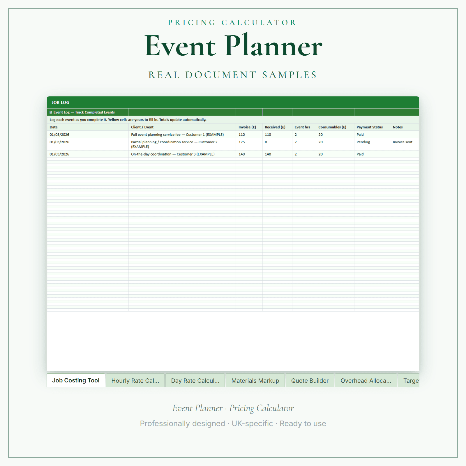 Event Planner — Pricing Calculator — Premium sample pages preview