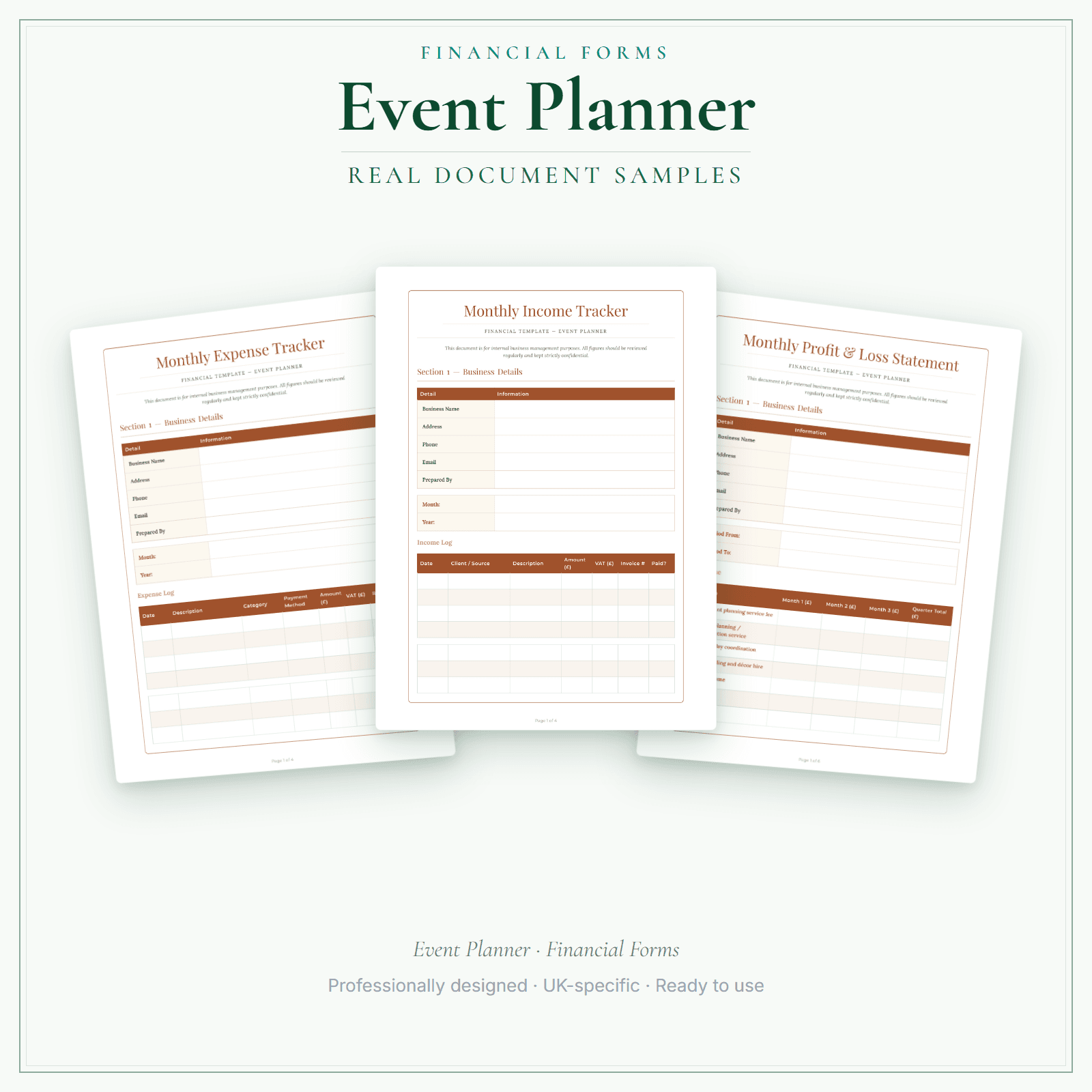 Event Planner — Financial Forms Bundle — Premium sample pages preview