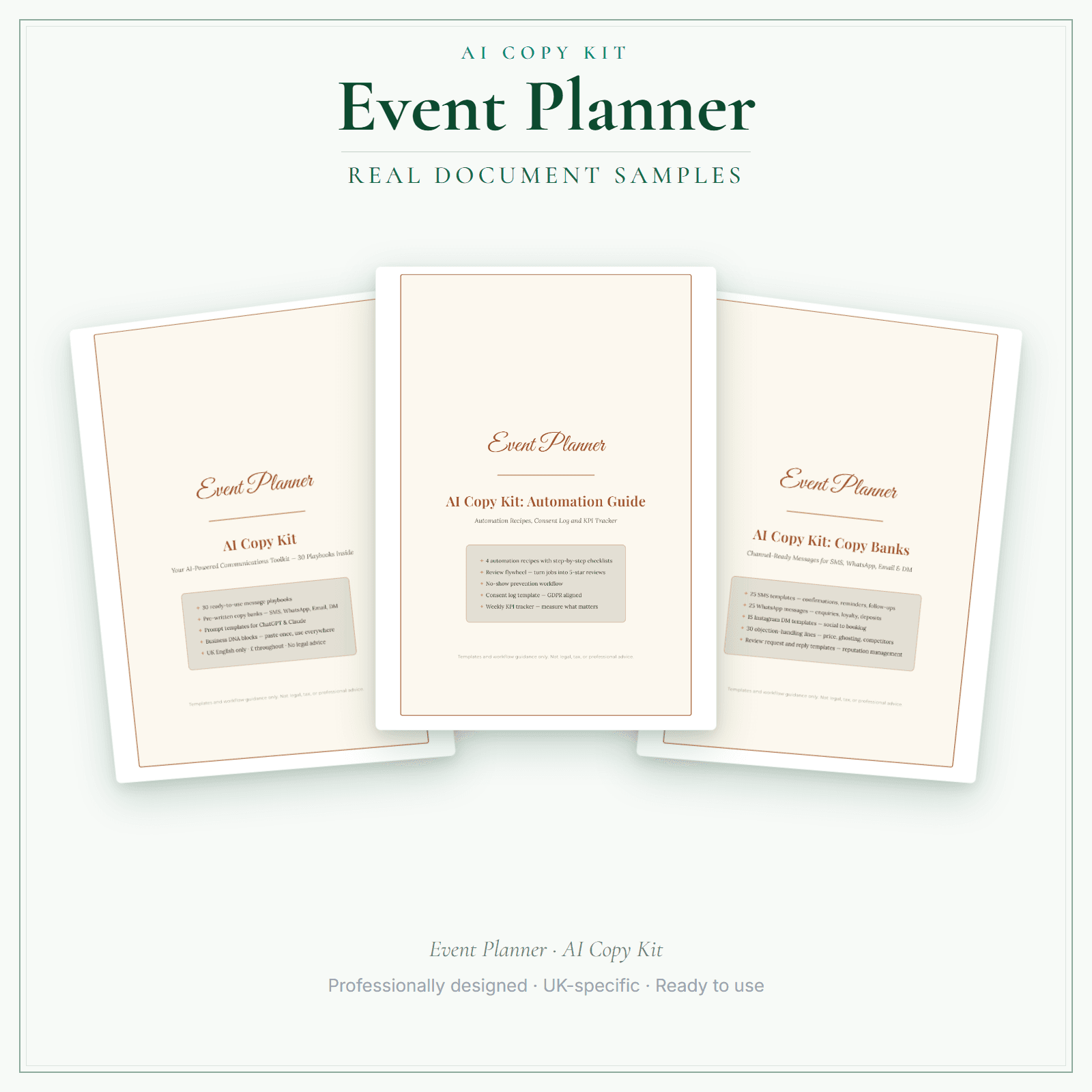 Event Planner — AI Copy Kit sample pages preview