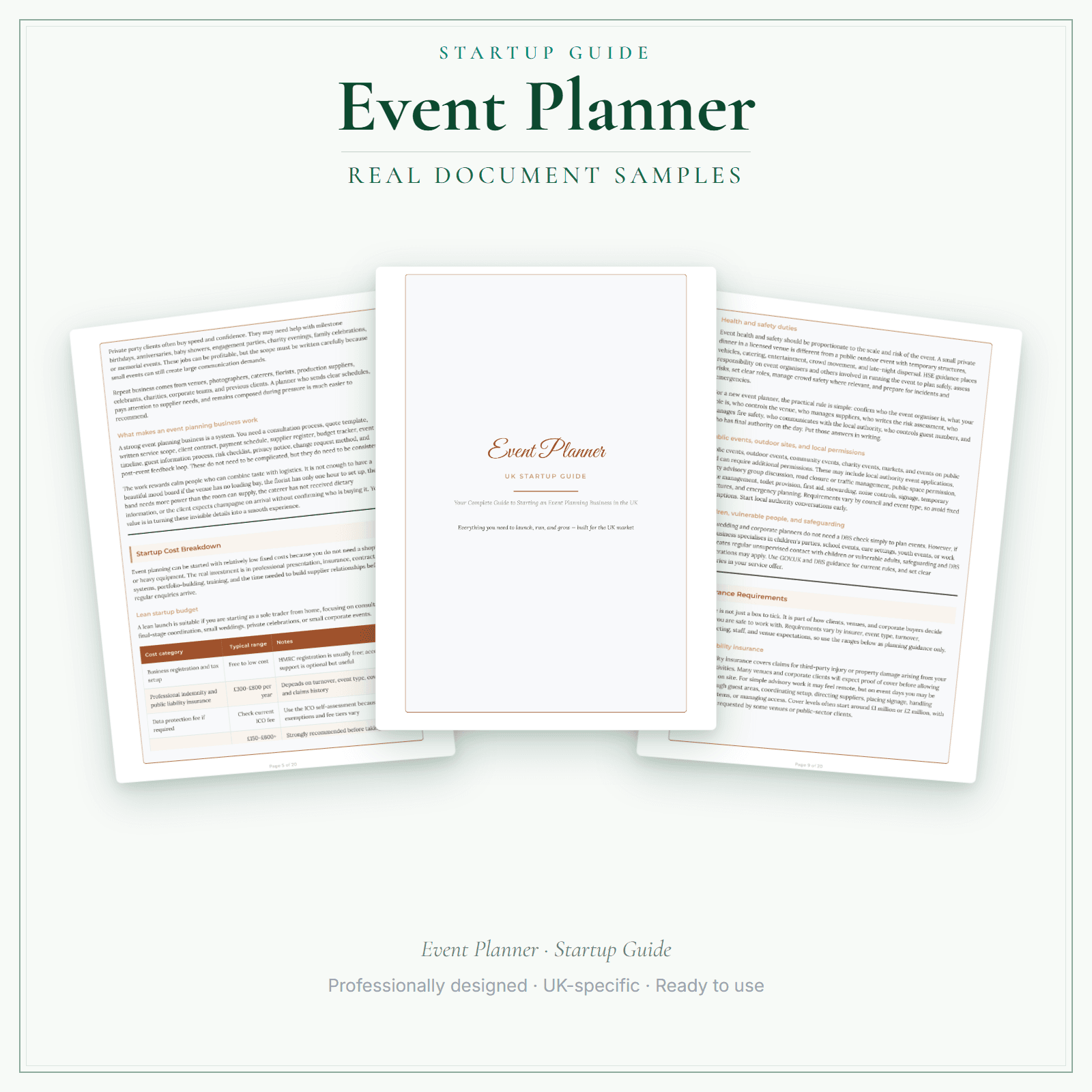 Event Planner — Startup Guide sample pages preview