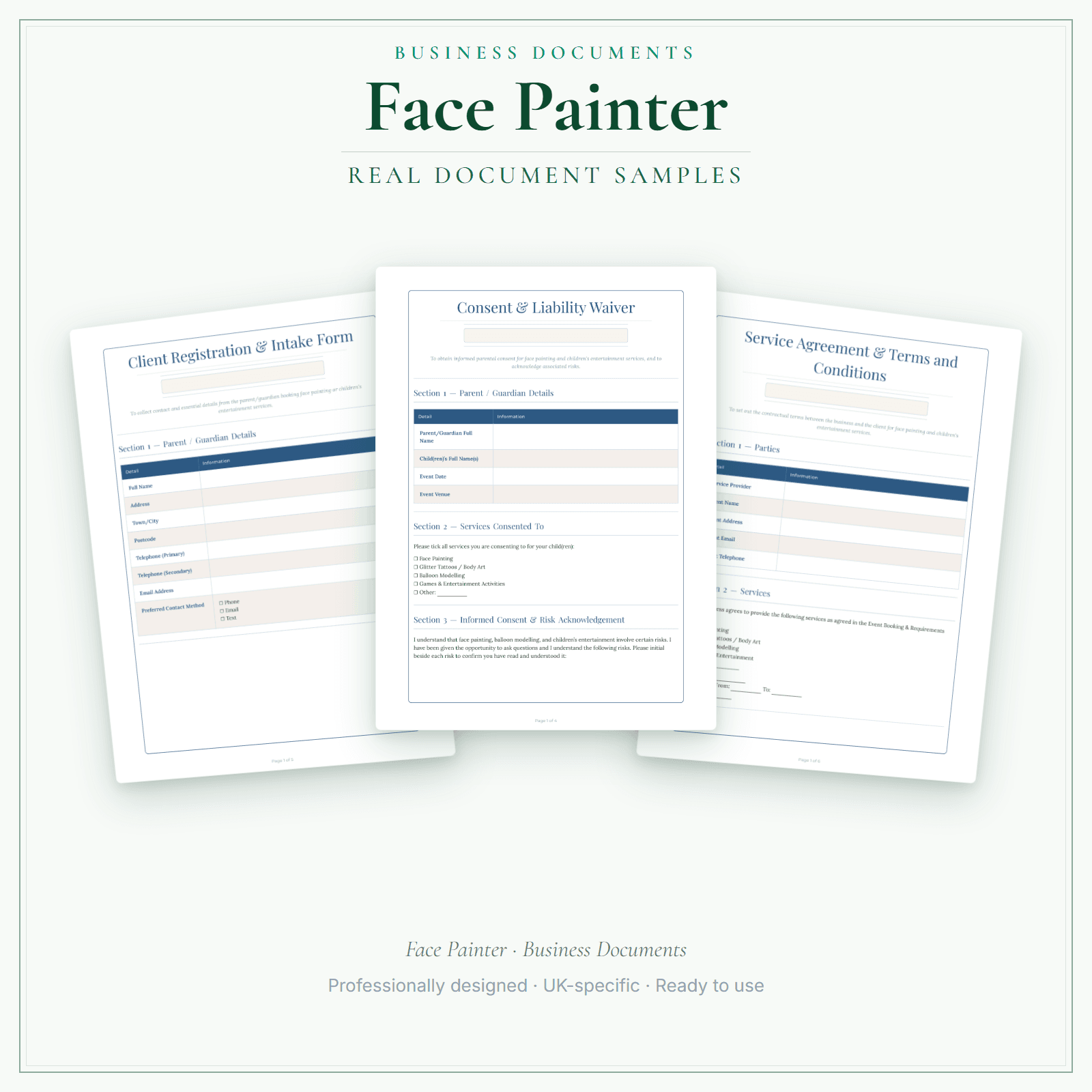 Face Painter — Business Documents — Premium sample pages preview