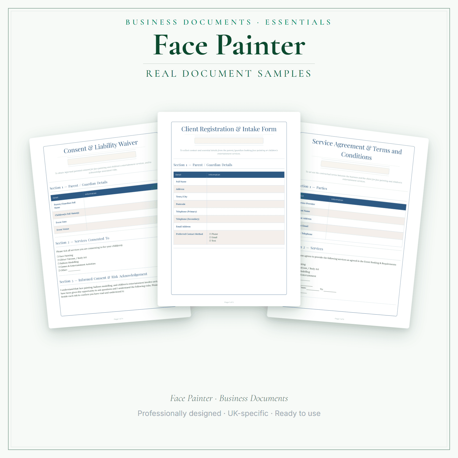 Face Painter — Business Documents — Essential sample pages preview