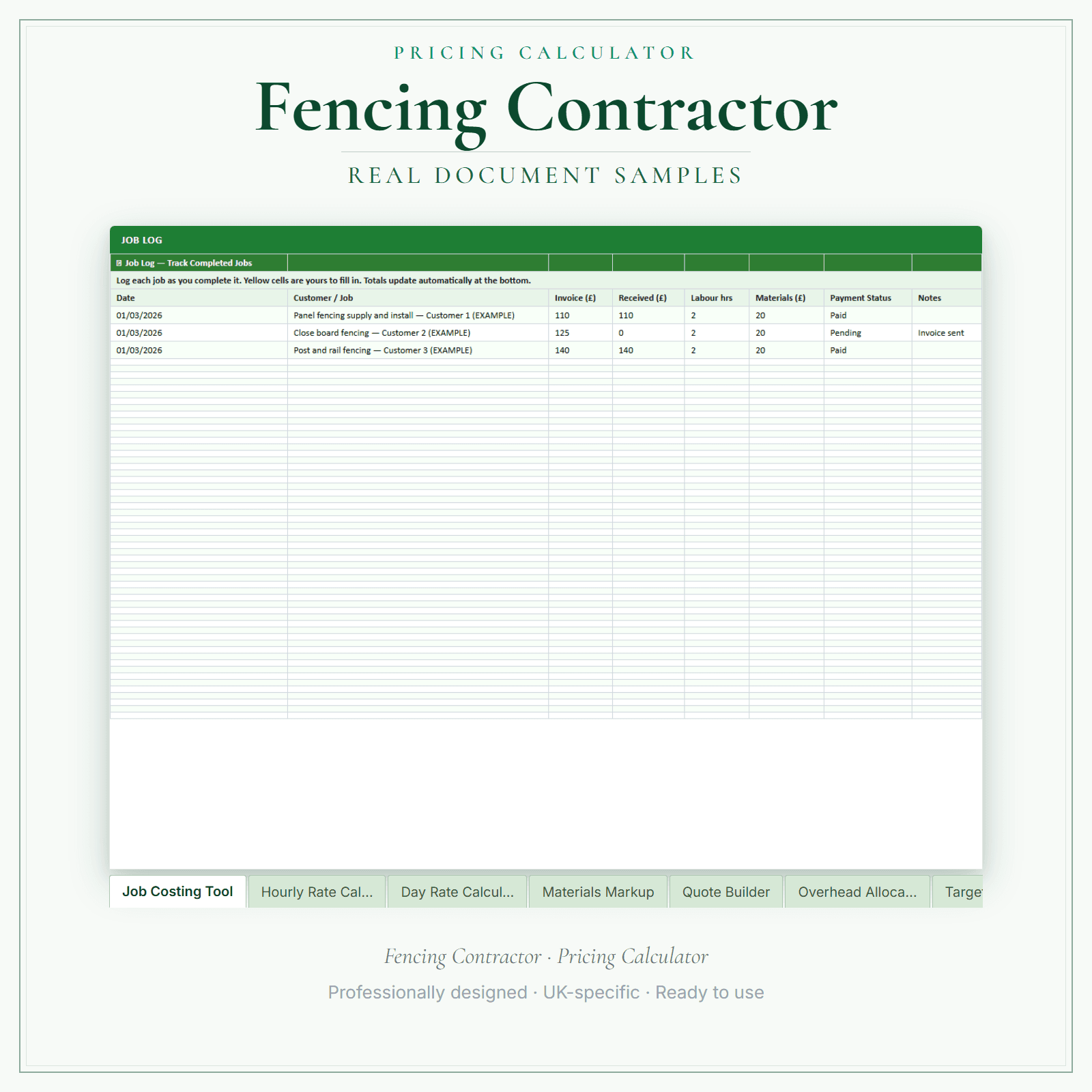 Fencing Contractor — Pricing Calculator — Premium sample pages preview