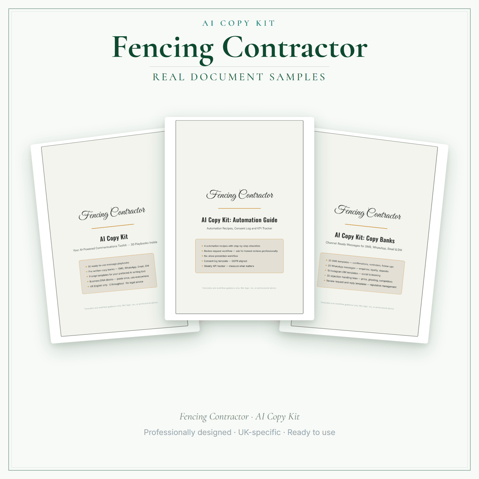 Fencing Contractor — AI Copy Kit sample pages preview