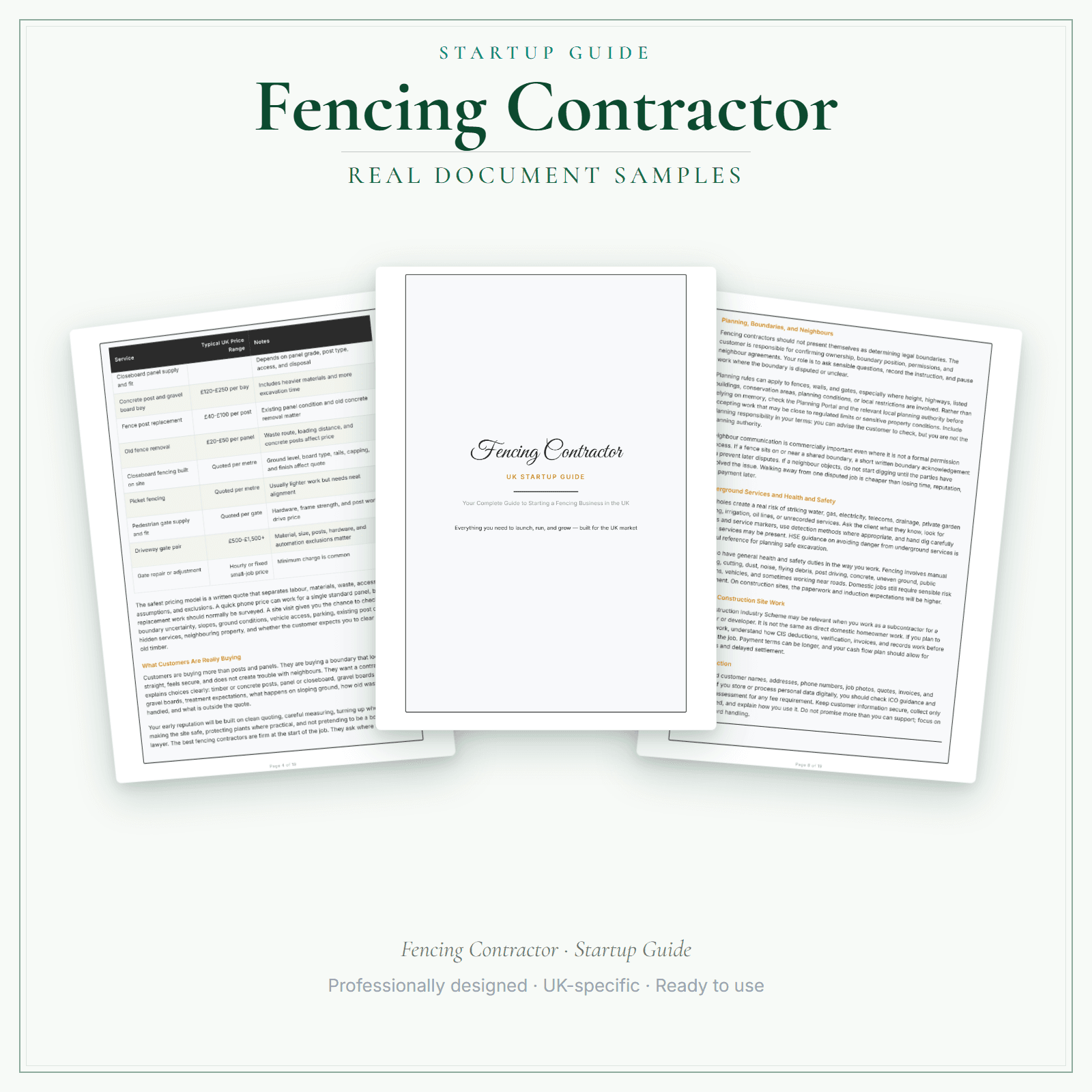 Fencing Contractor — Startup Guide sample pages preview