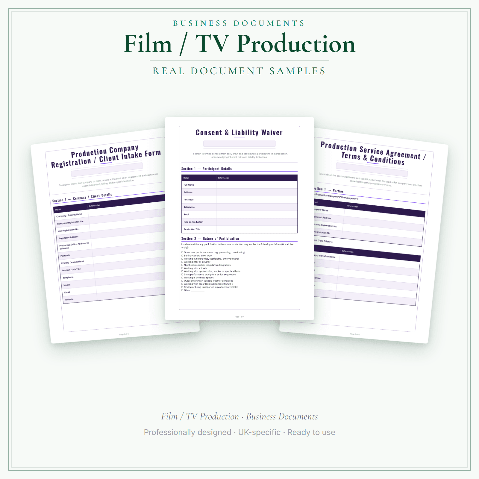 Film / TV Production — Business Documents — Premium sample pages preview