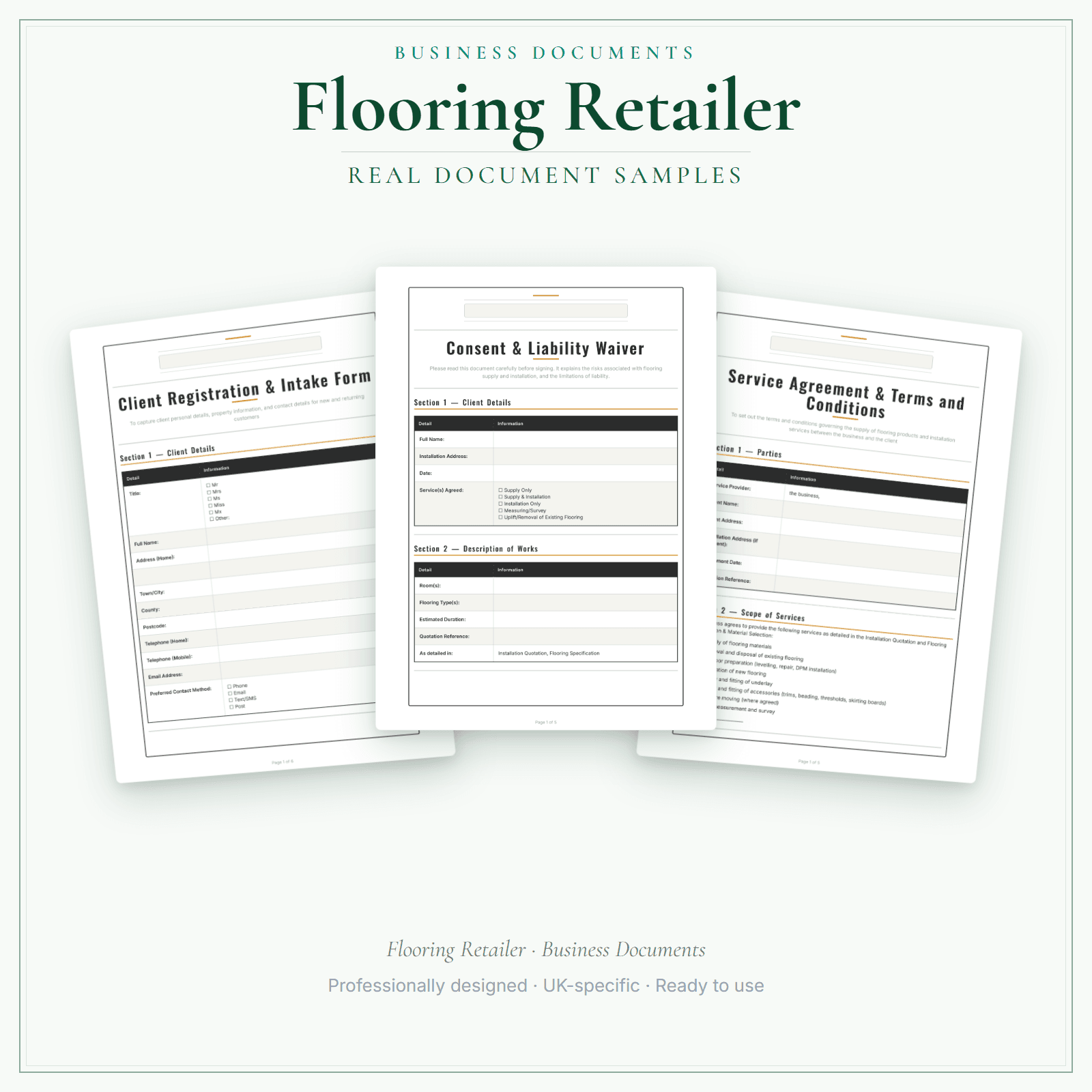 Flooring Retailer — Business Documents — Premium sample pages preview