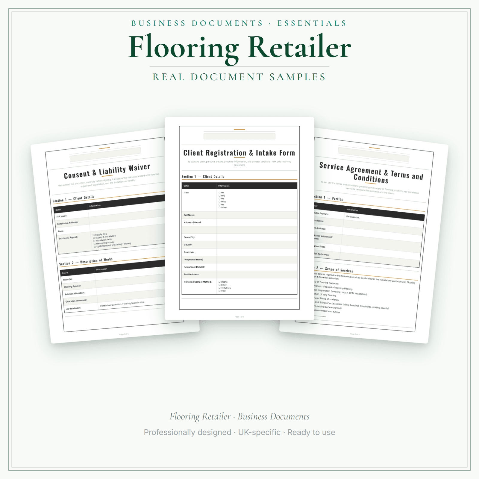 Flooring Retailer — Business Documents — Essential sample pages preview