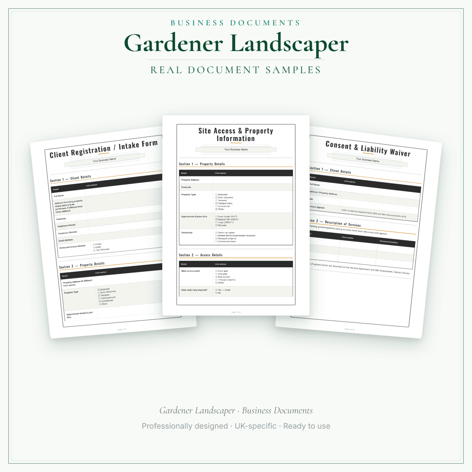 Gardener Landscaper — Business Documents — Premium sample pages preview