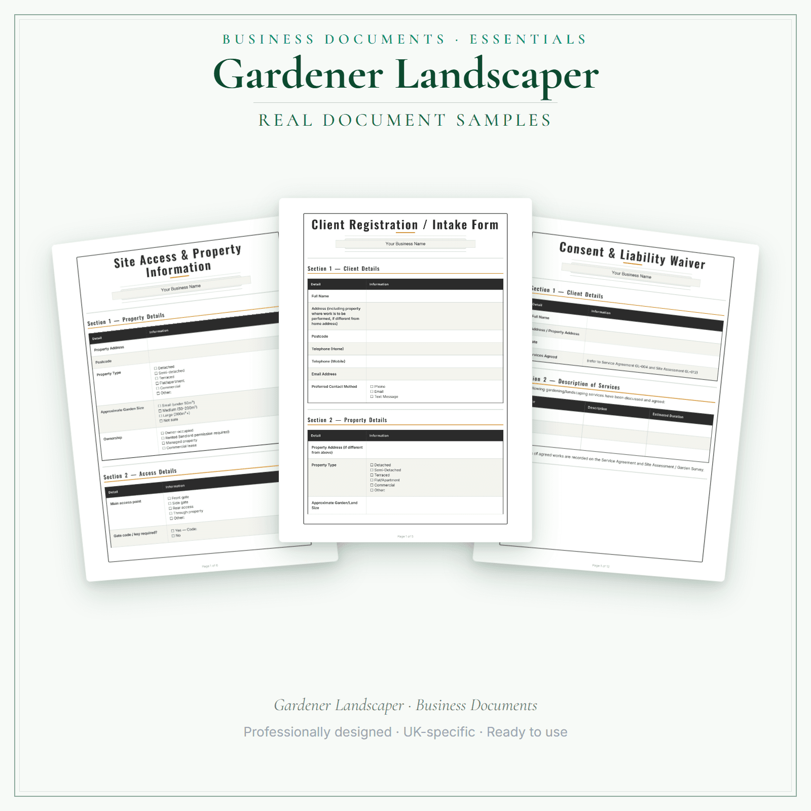 Gardener Landscaper — Business Documents — Essential sample pages preview