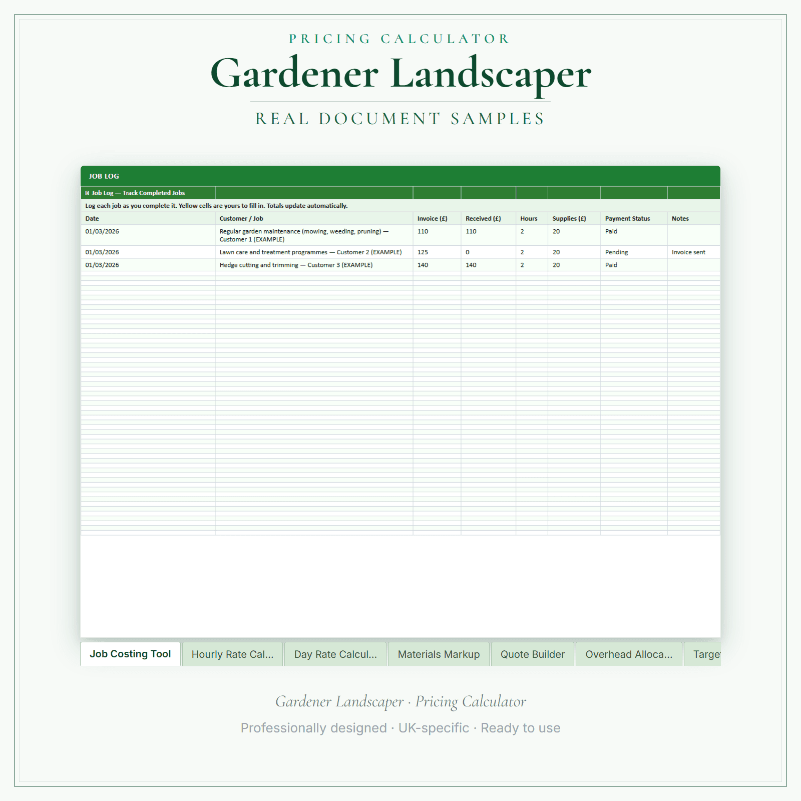 Gardener Landscaper — Pricing Calculator — Premium sample pages preview