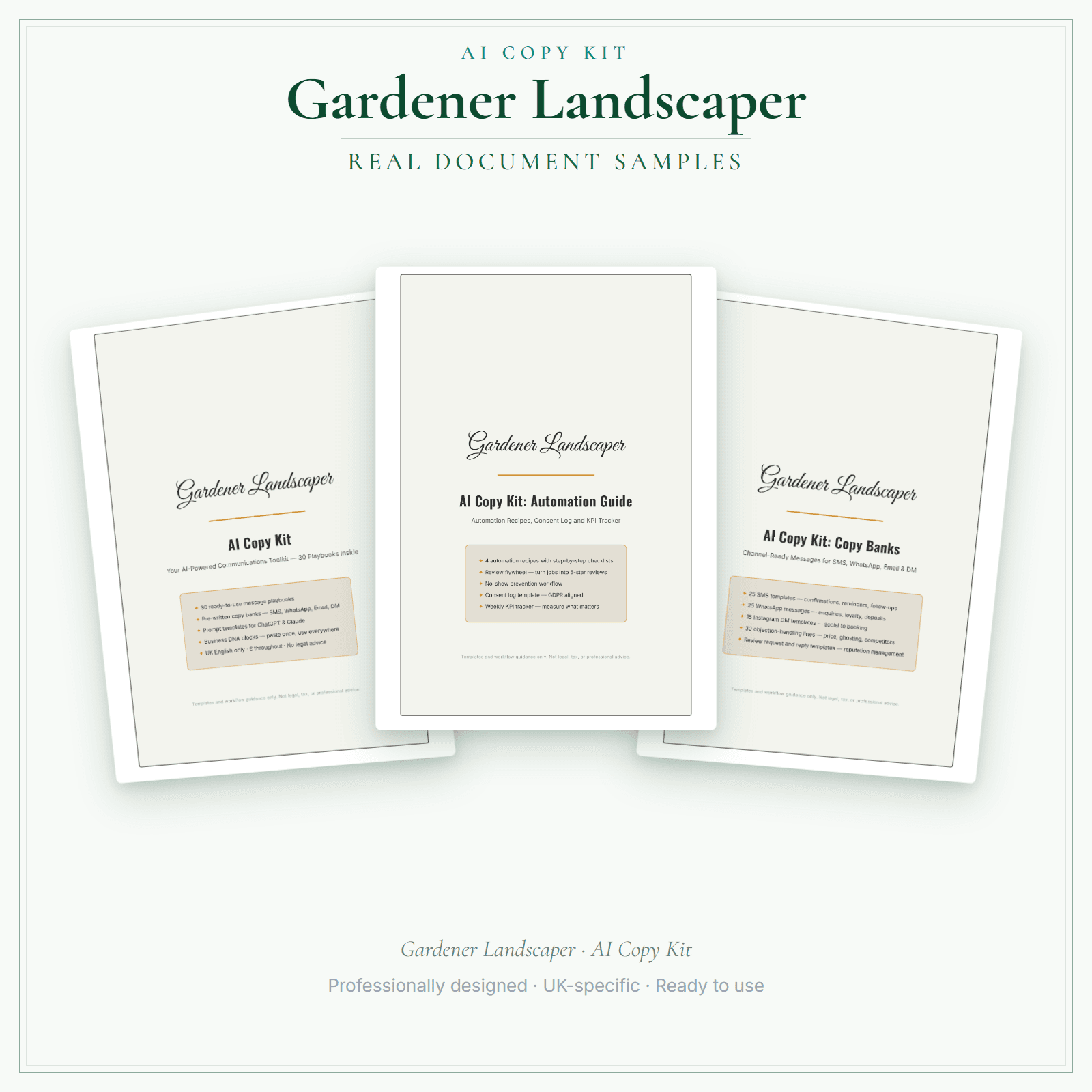 Gardener Landscaper — AI Copy Kit sample pages preview