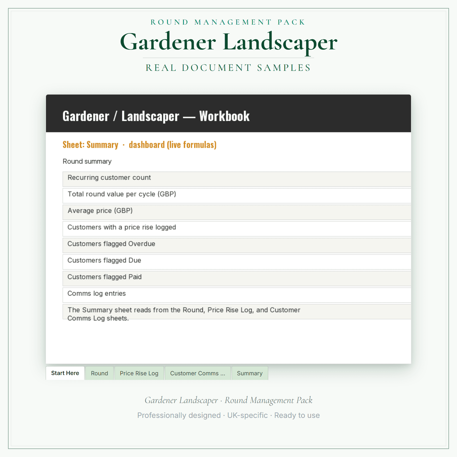 Gardener Landscaper — Round Management Pack sample pages preview