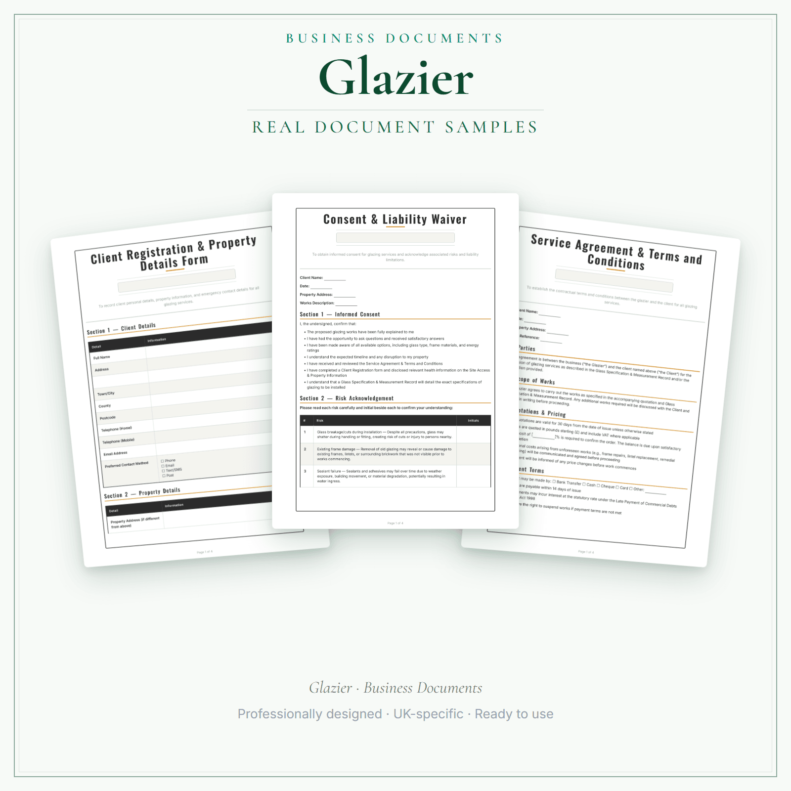 Glazier — Business Documents — Premium sample pages preview