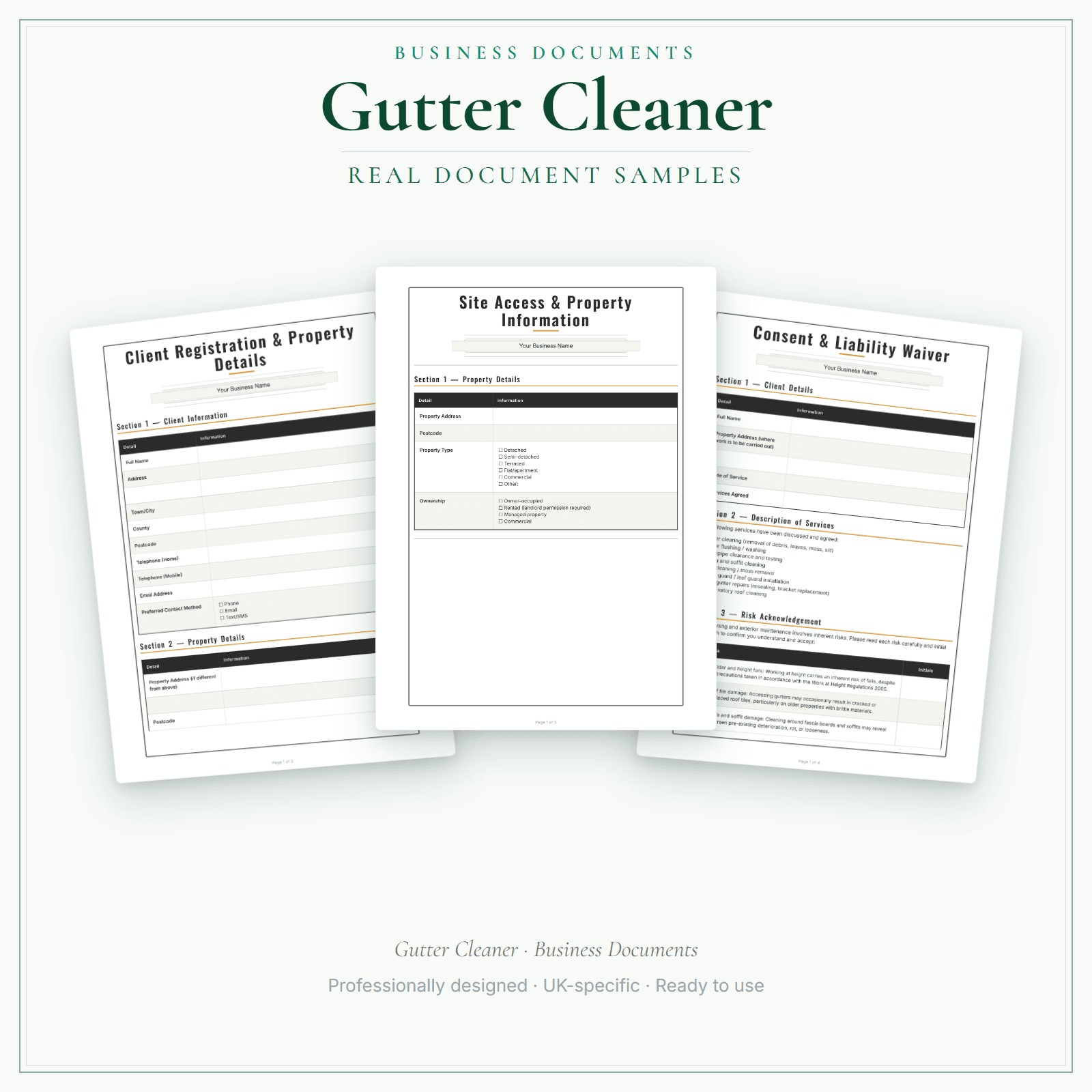 Gutter Cleaner — Business Documents — Premium sample pages preview