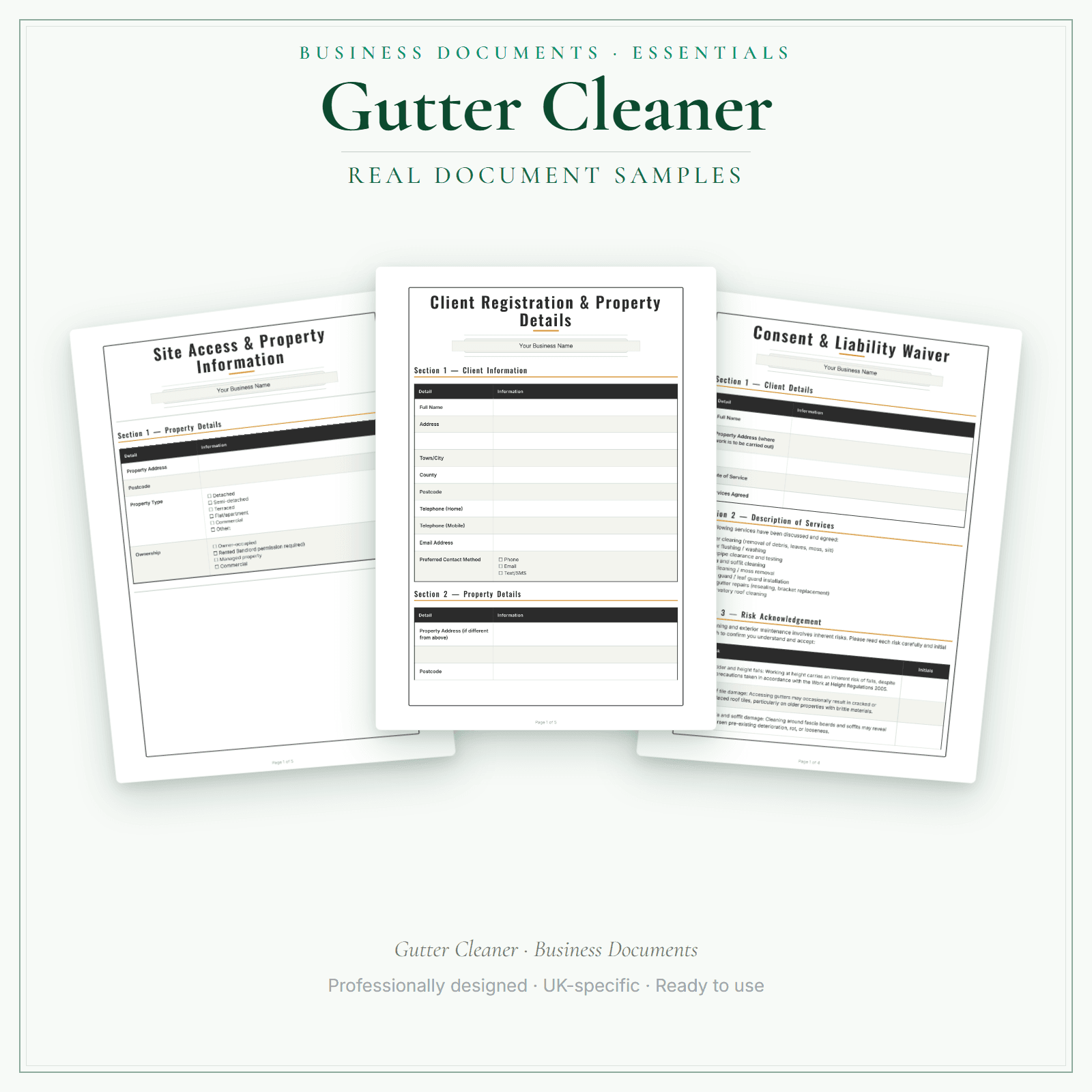 Gutter Cleaner — Business Documents — Essential sample pages preview