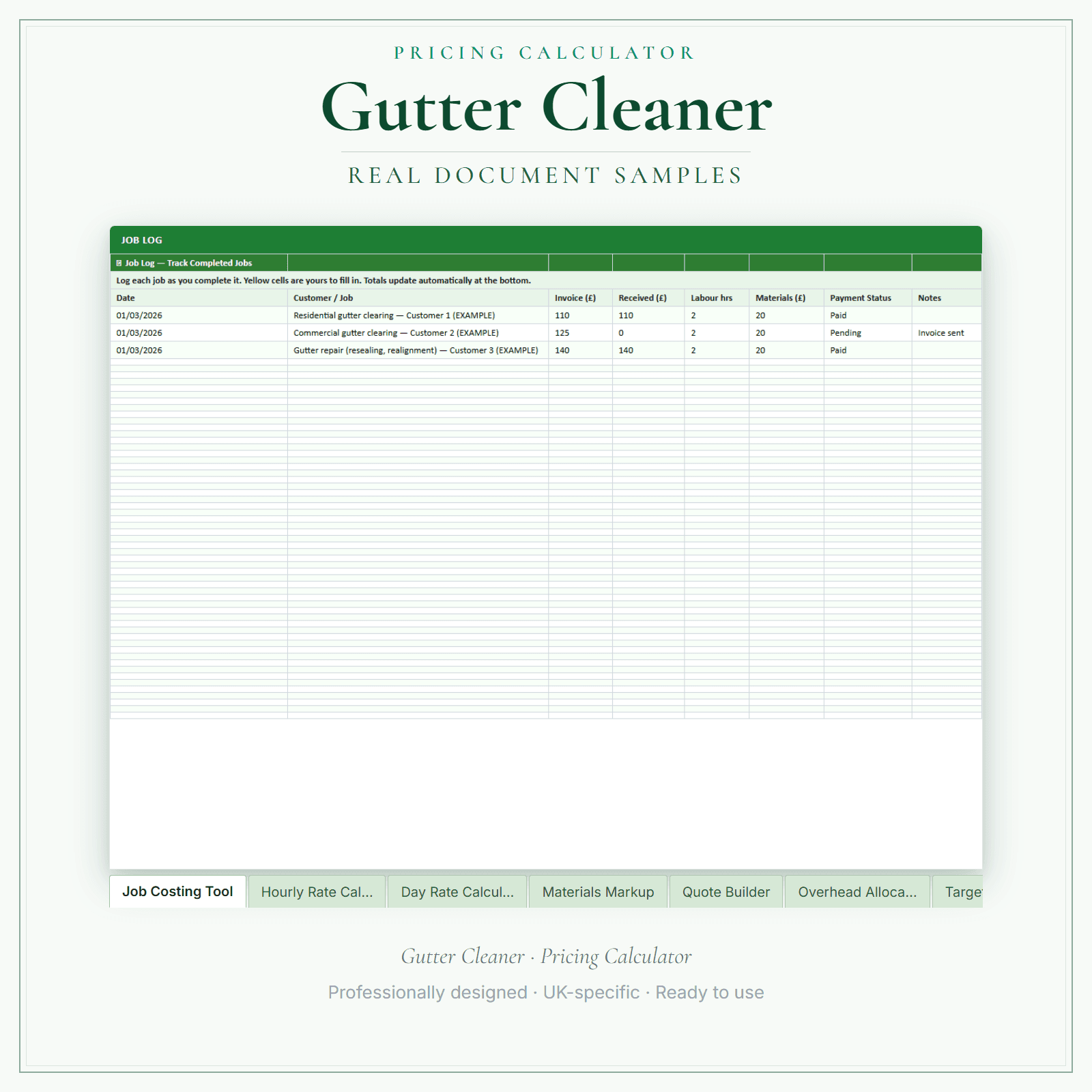 Gutter Cleaner — Pricing Calculator — Premium sample pages preview