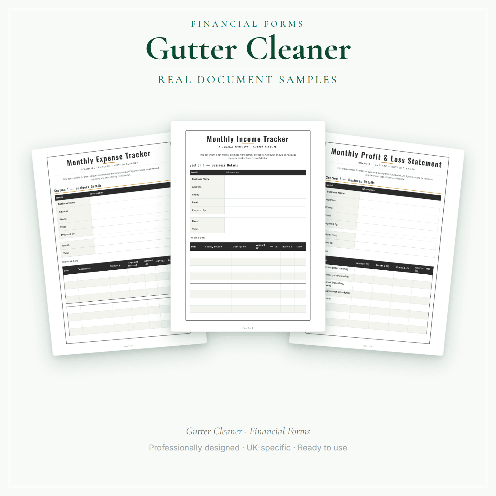 Gutter Cleaner — Financial Forms Bundle — Premium sample pages preview