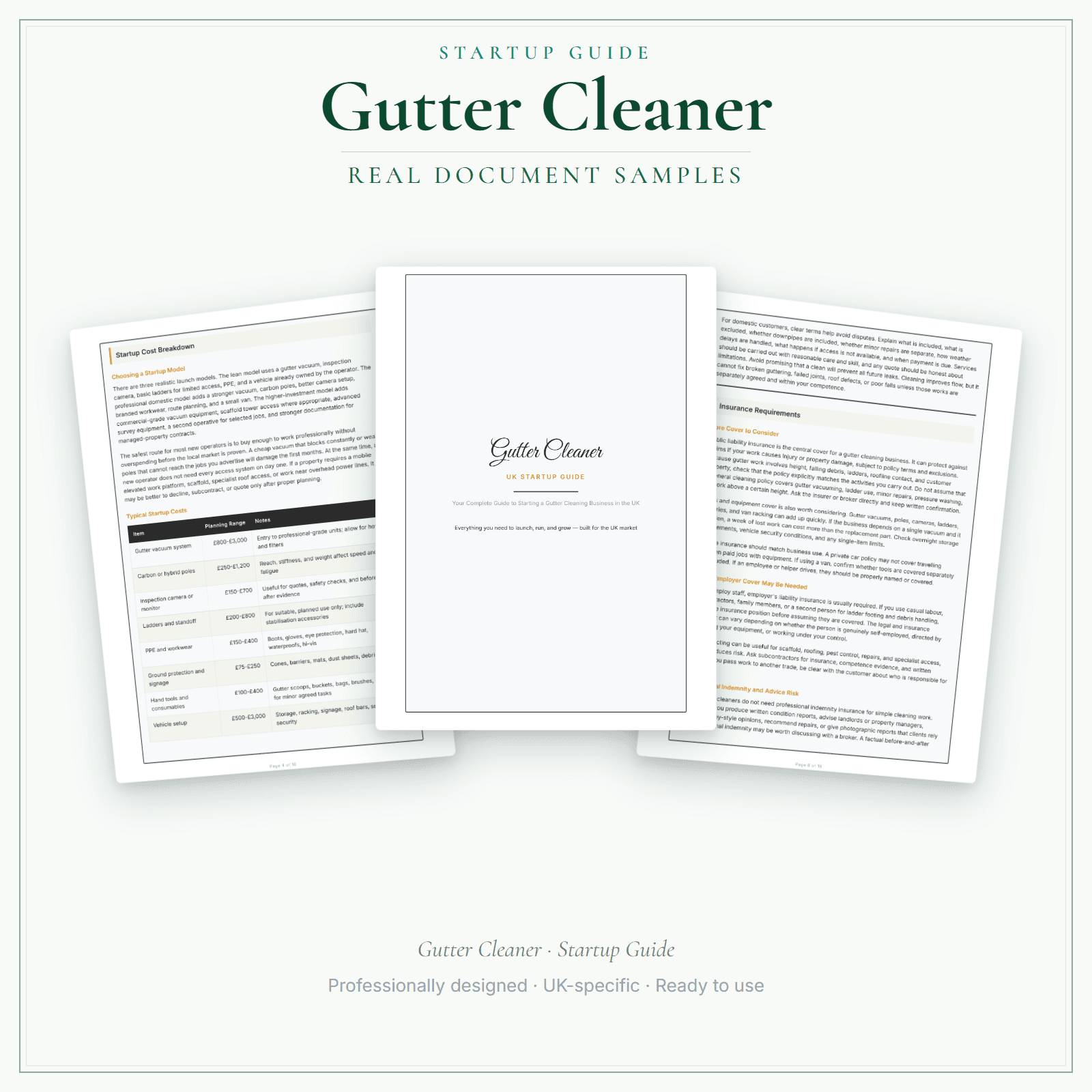 Gutter Cleaner — Startup Guide sample pages preview