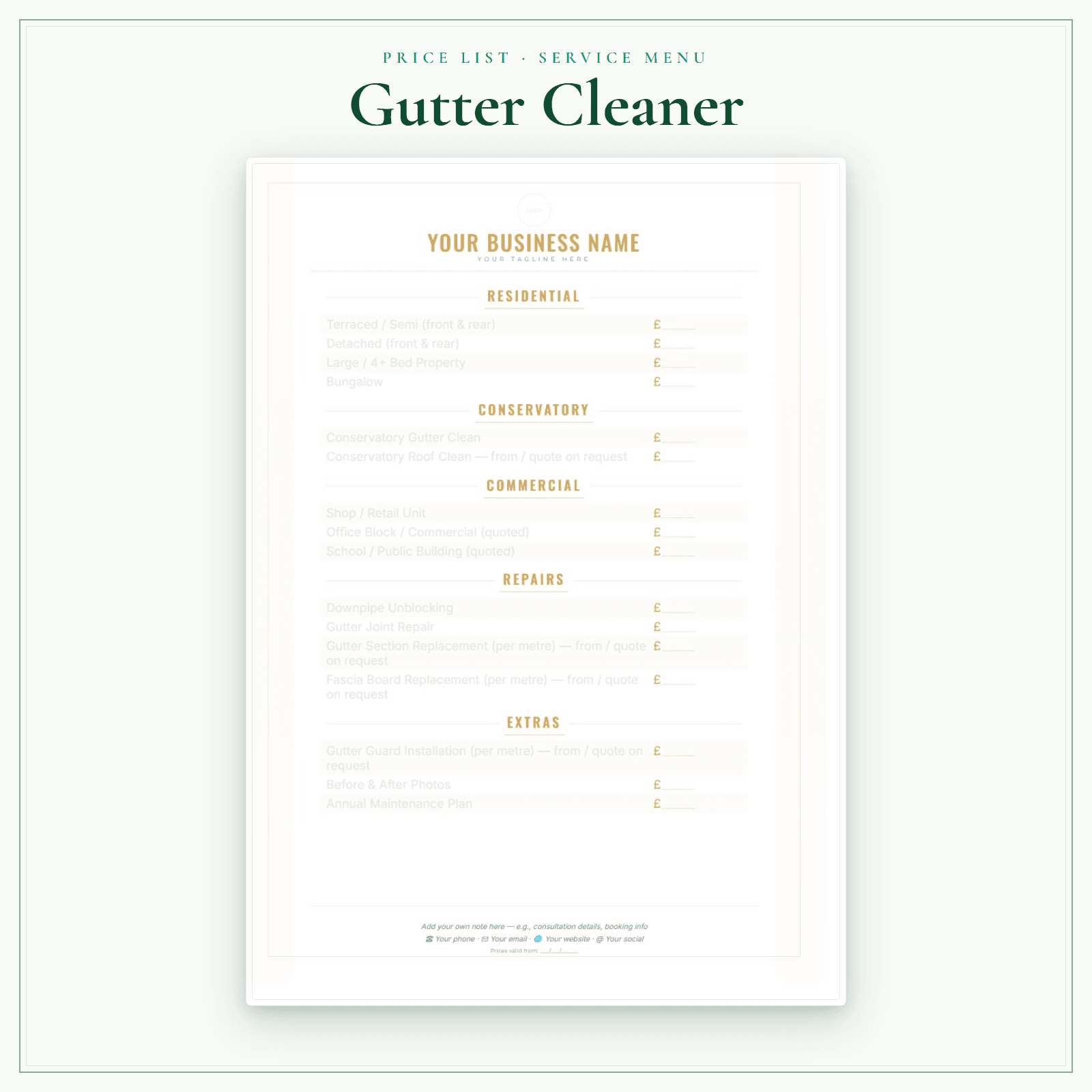 Gutter Cleaner — Price List & Service Menu sample pages preview