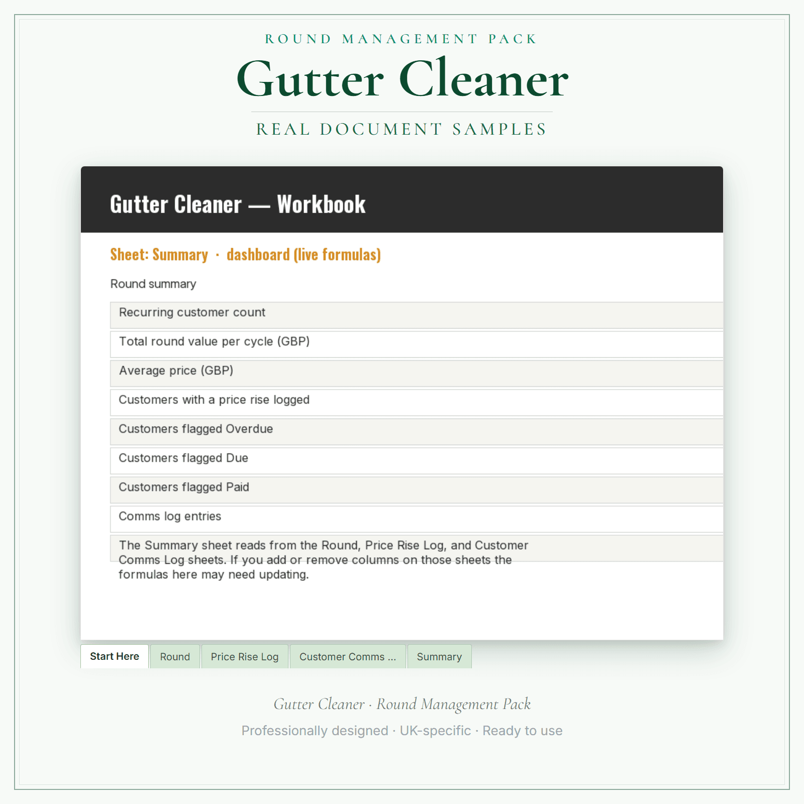 Gutter Cleaner — Round Management Pack sample pages preview