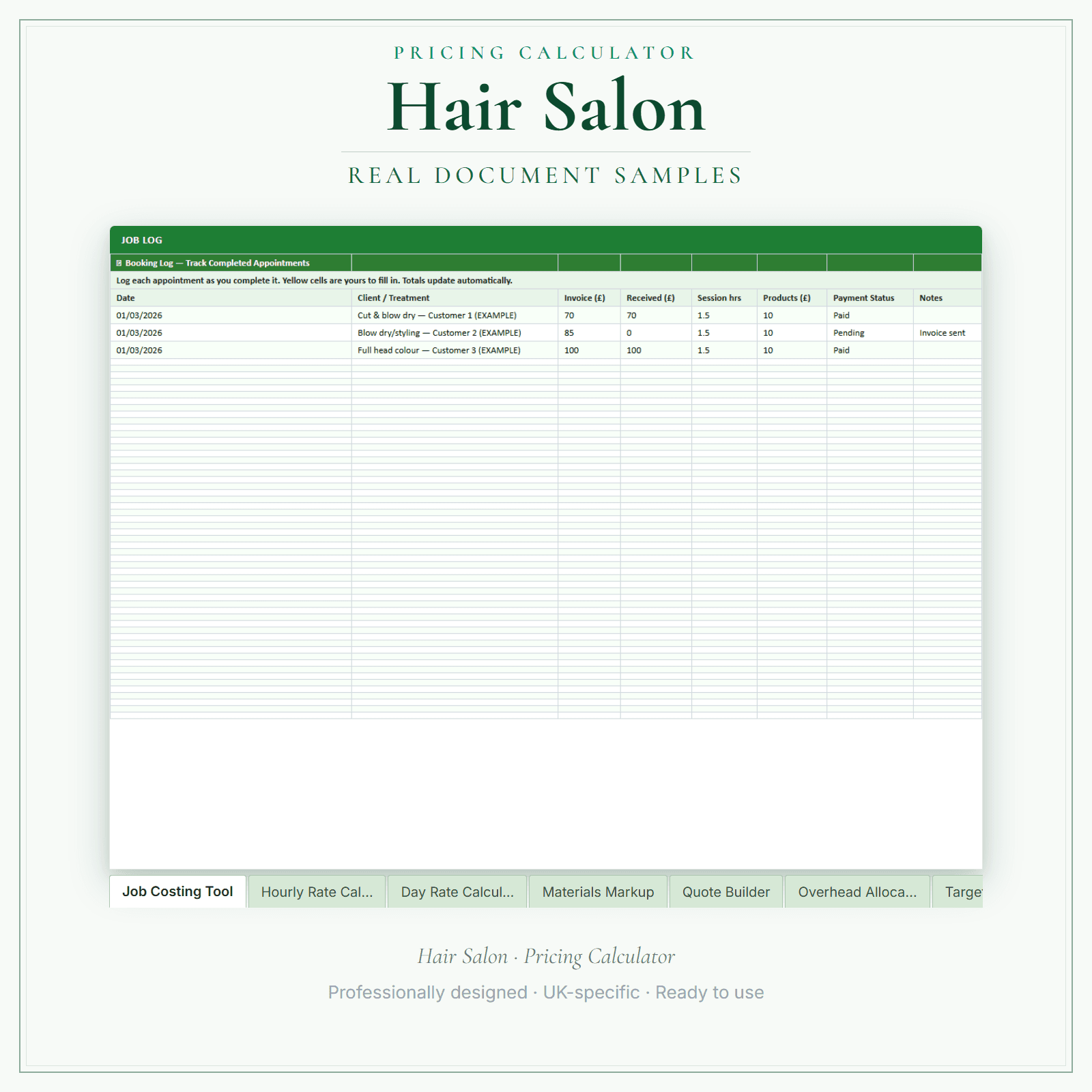Hair Salon — Pricing Calculator — Premium sample pages preview