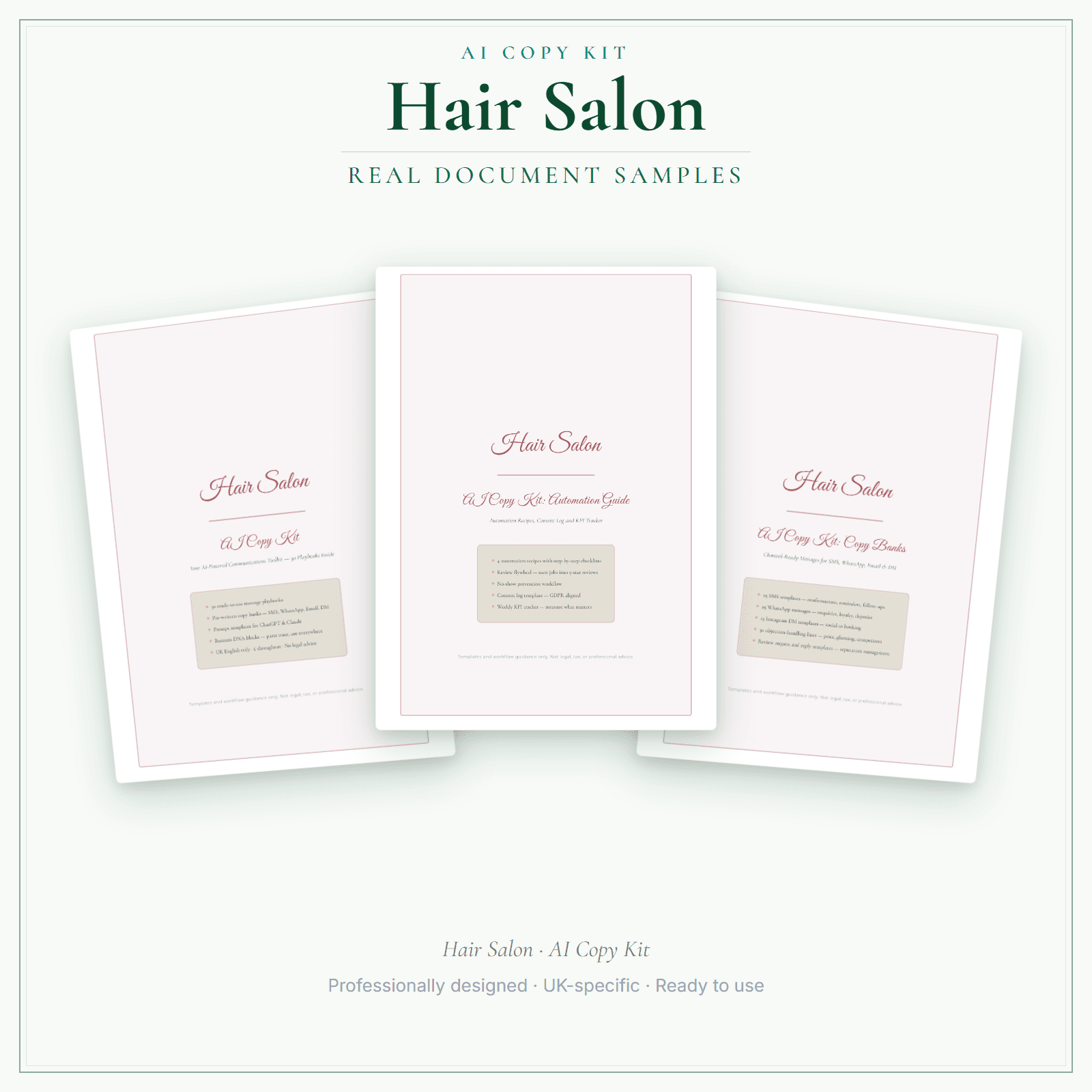 Hair Salon — AI Copy Kit sample pages preview