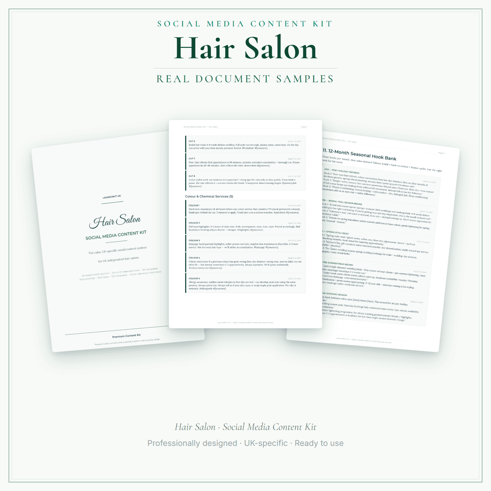 Hair Salon — Social Media Content Kit sample pages preview