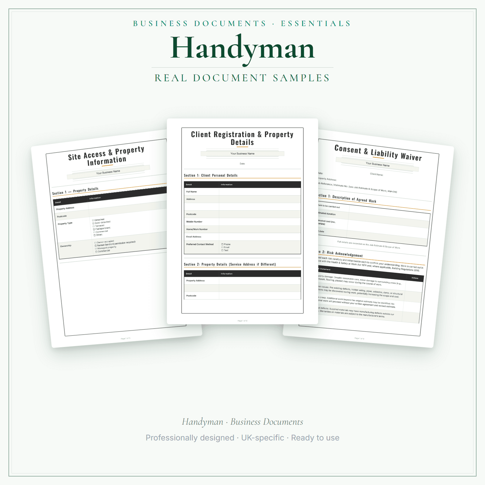 Handyman — Business Documents — Essential sample pages preview