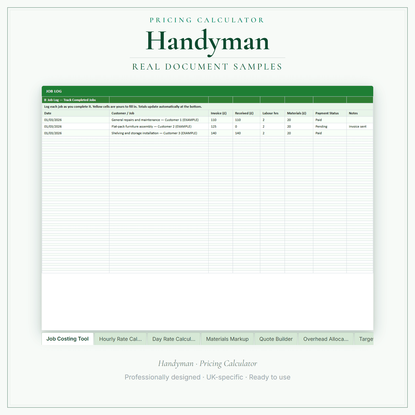 Handyman — Pricing Calculator — Premium sample pages preview