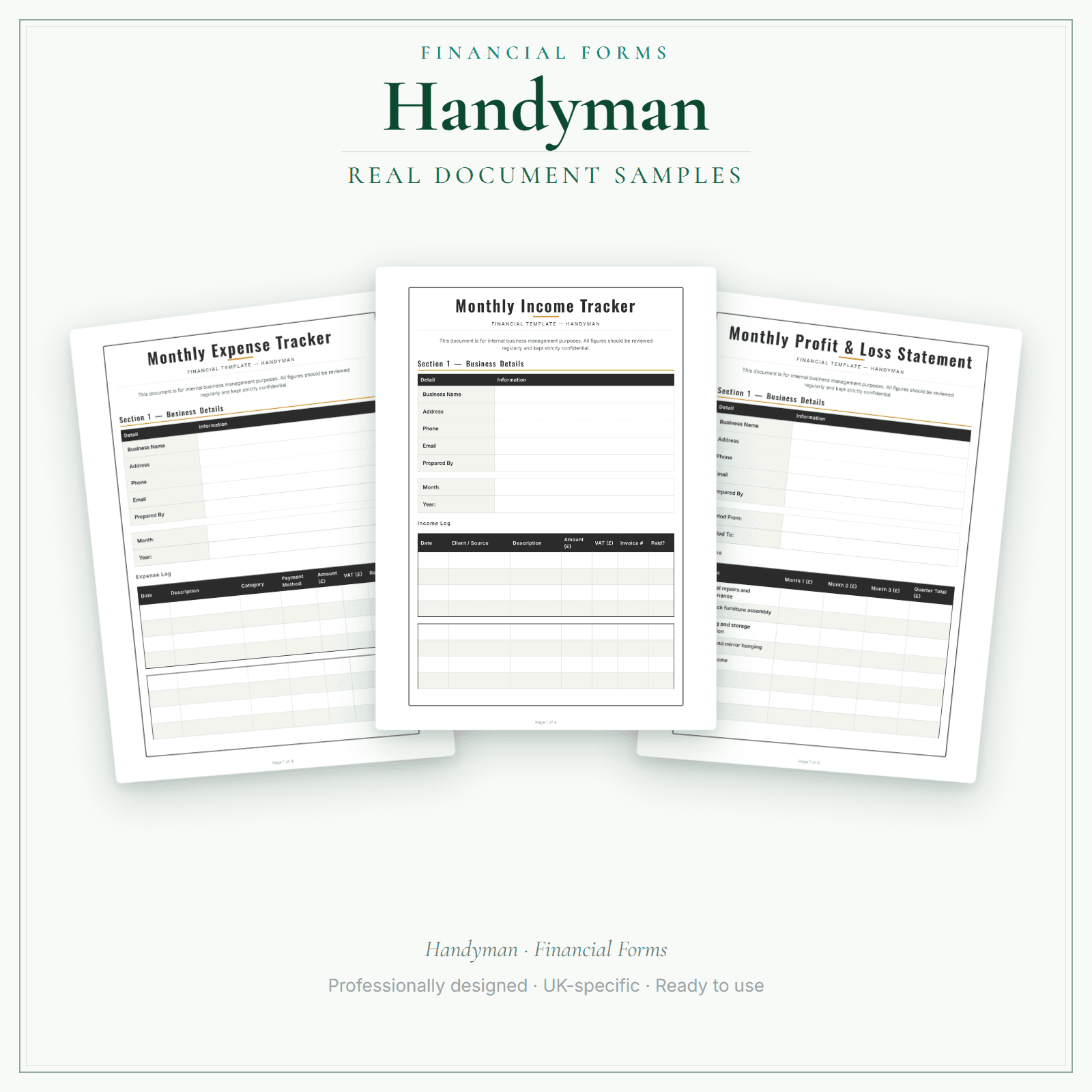 Handyman — Financial Forms Bundle — Premium sample pages preview