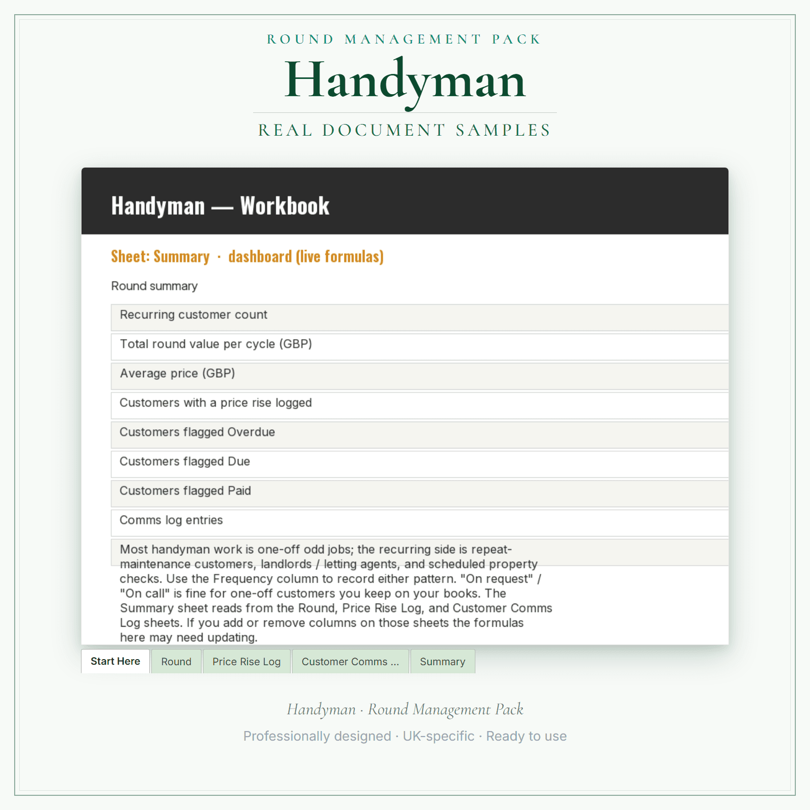 Handyman — Round Management Pack sample pages preview