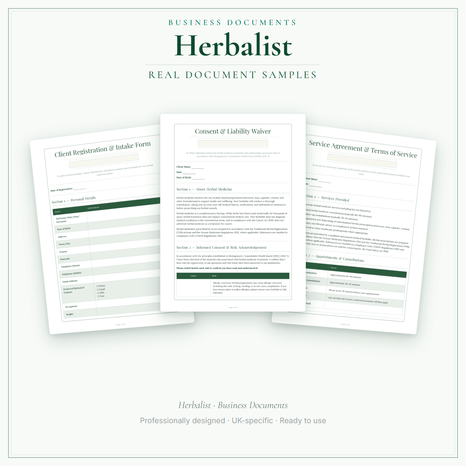 Herbalist — Business Documents — Premium sample pages preview