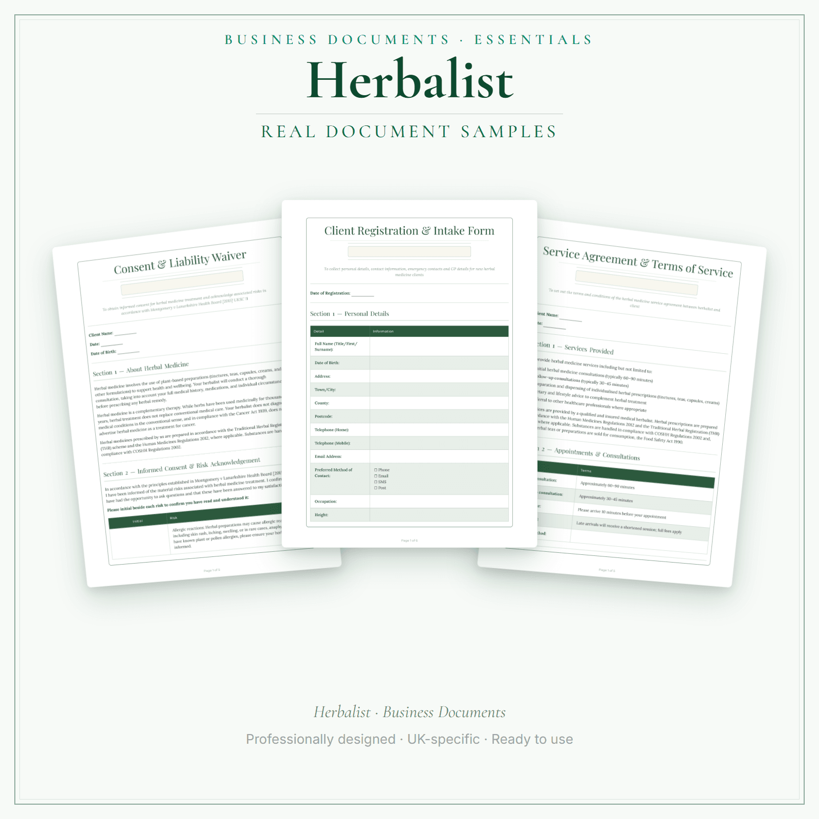 Herbalist — Business Documents — Essential sample pages preview