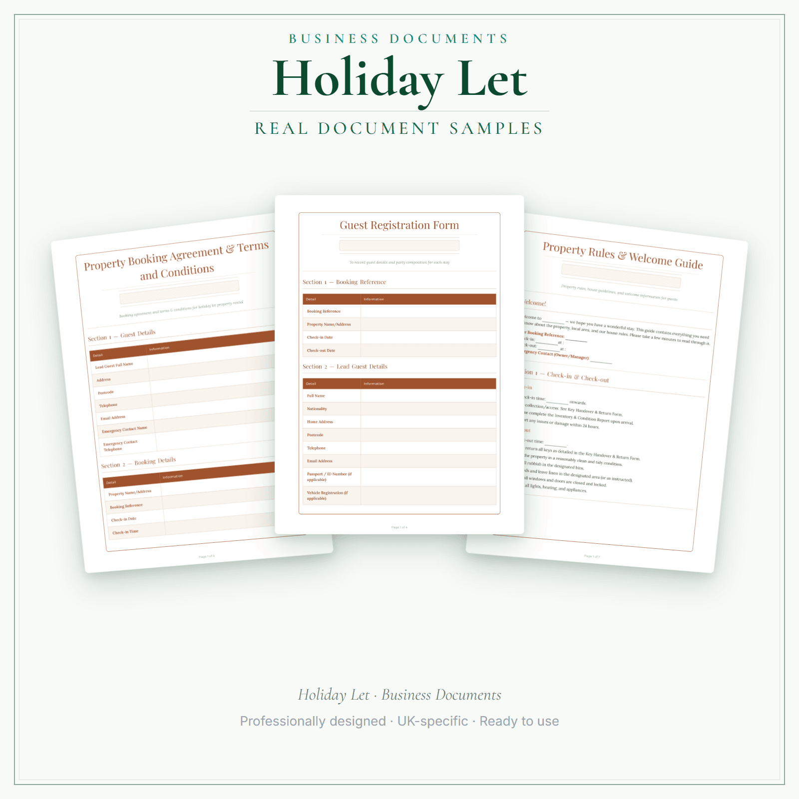 Holiday Let — Business Documents — Premium sample pages preview