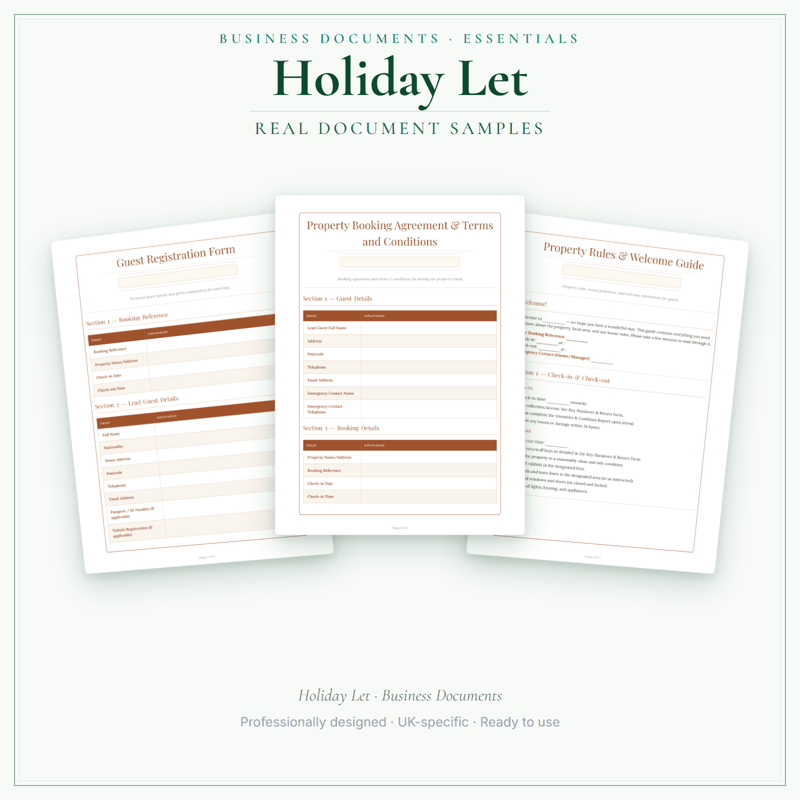 Holiday Let — Business Documents — Essential sample pages preview