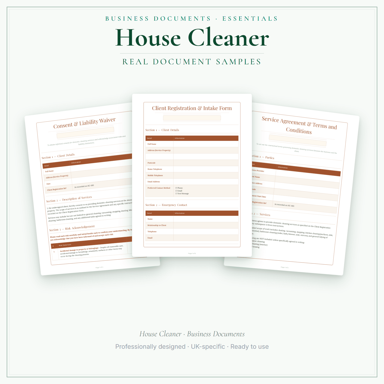 House Cleaner — Business Documents — Essential sample pages preview