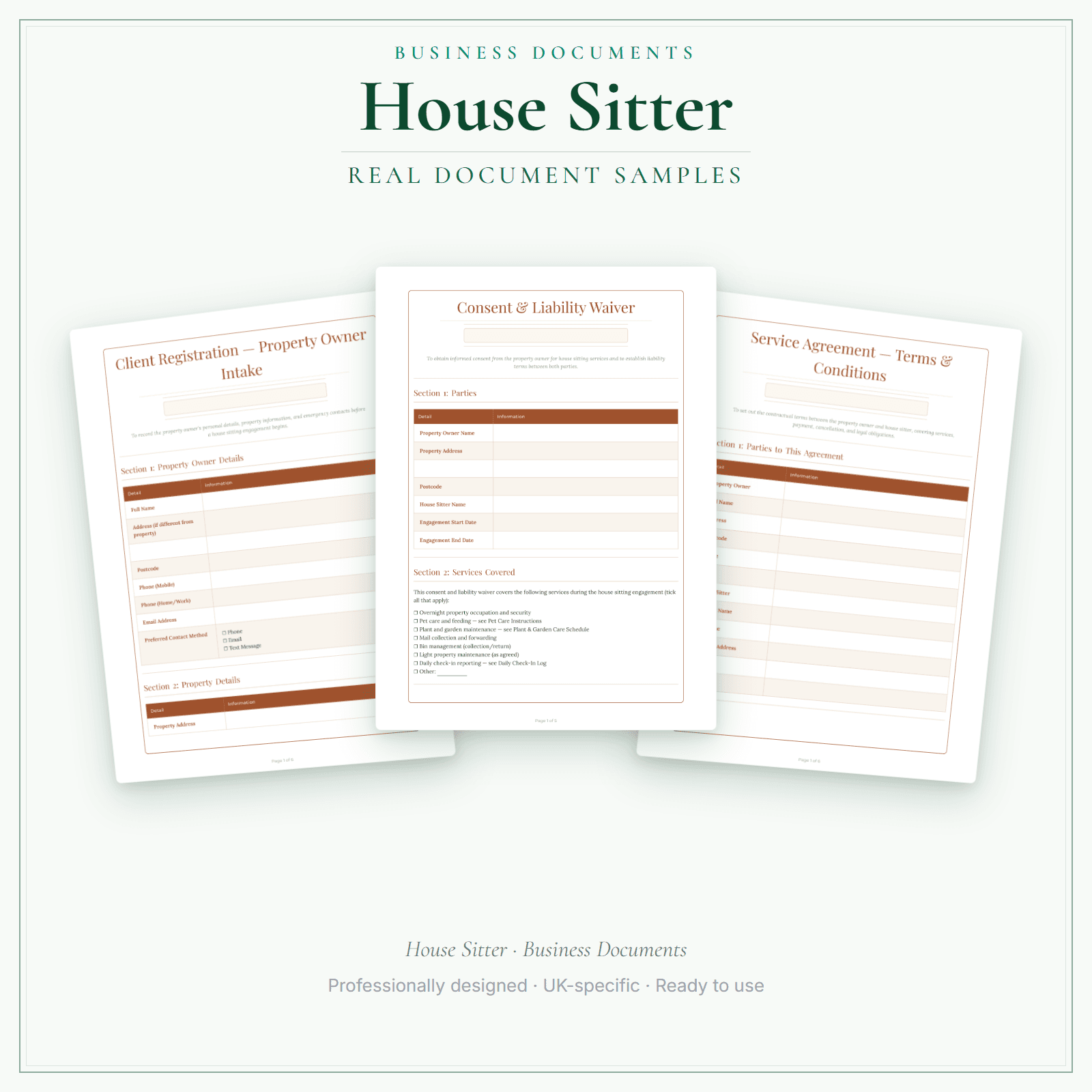 House Sitter — Business Documents — Premium sample pages preview