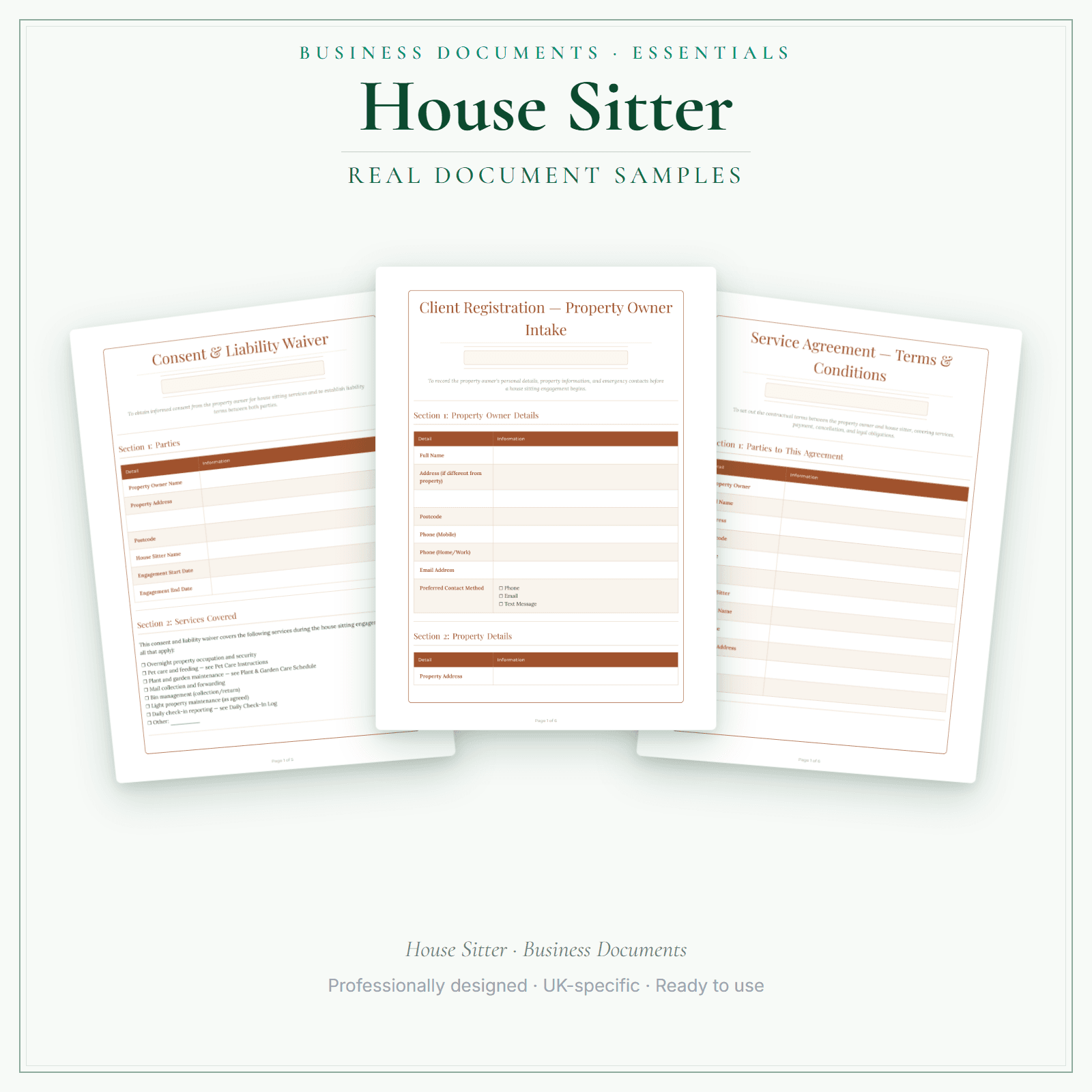 House Sitter — Business Documents — Essential sample pages preview