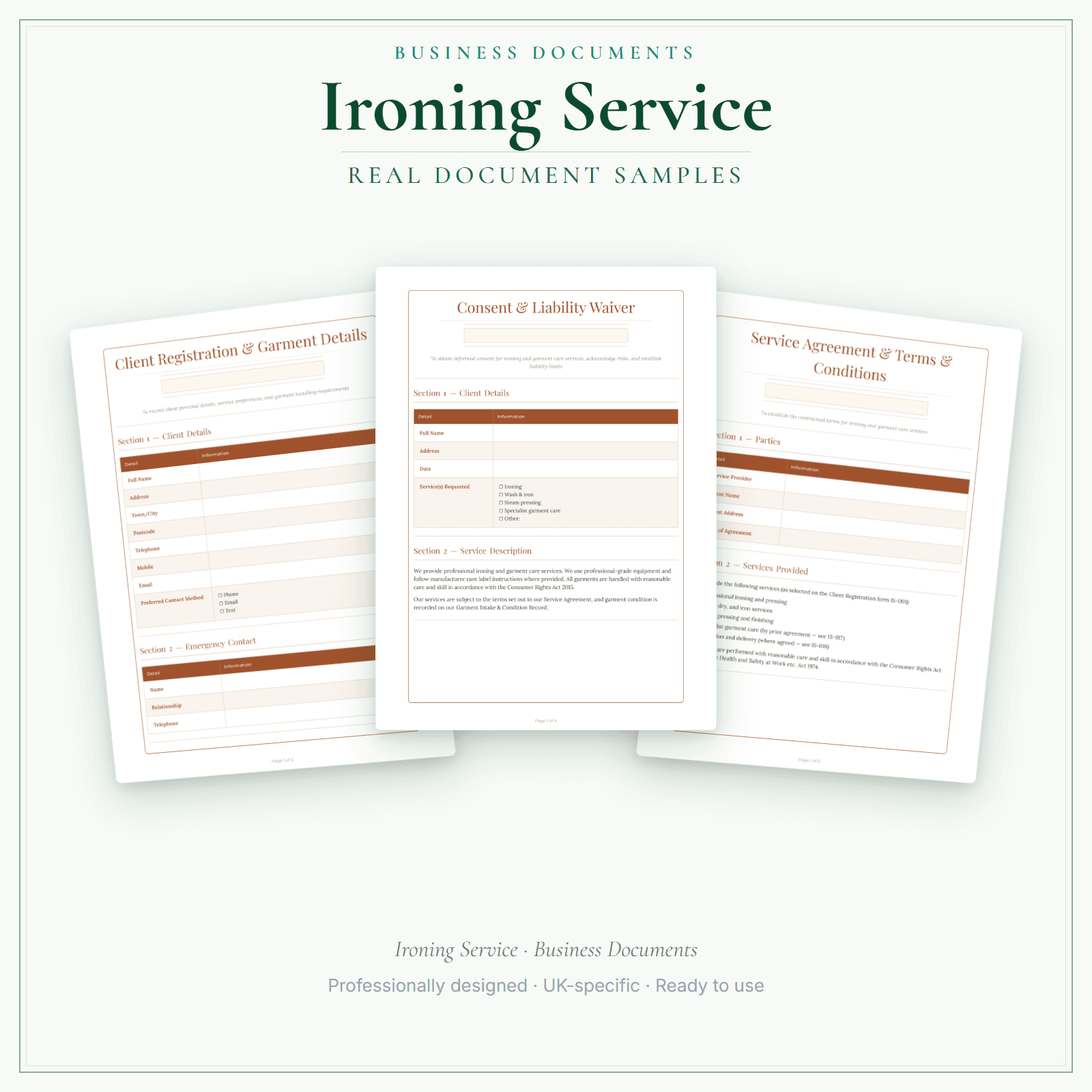 Ironing Service — Business Documents — Premium sample pages preview