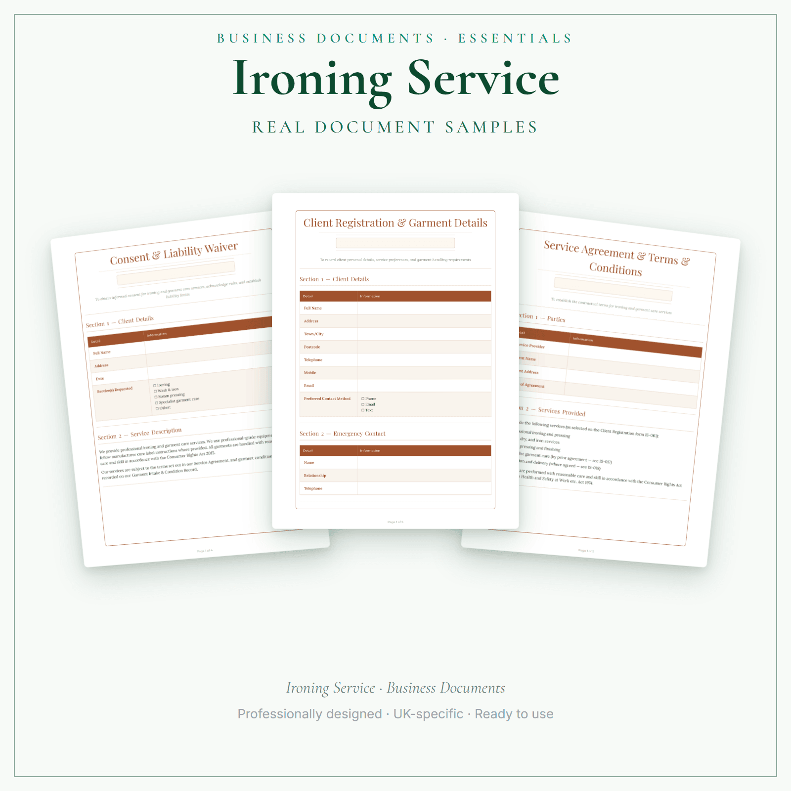 Ironing Service — Business Documents — Essential sample pages preview