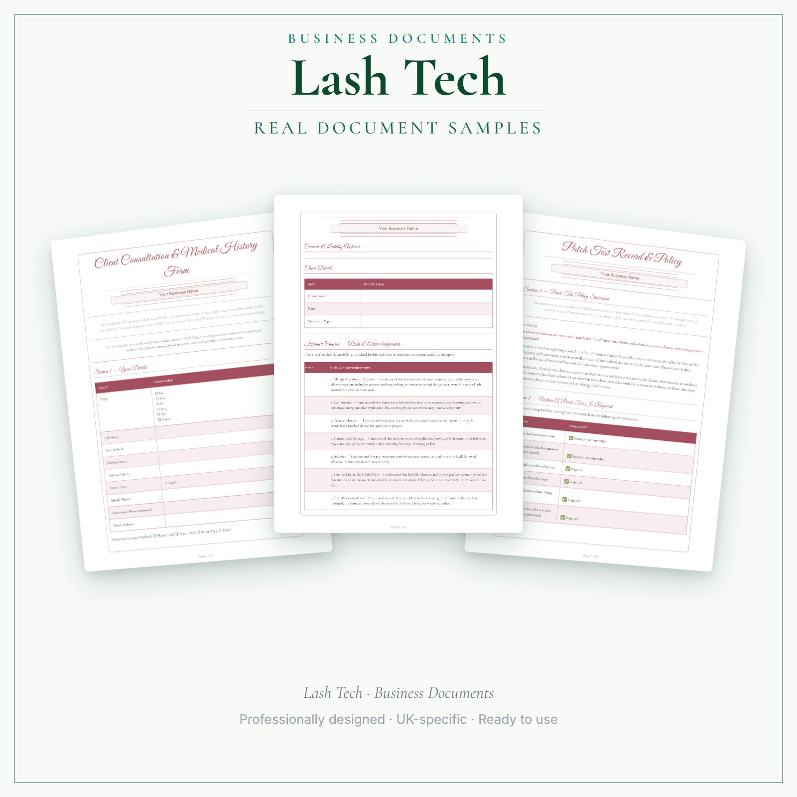 Lash Tech — Business Documents — Premium sample pages preview