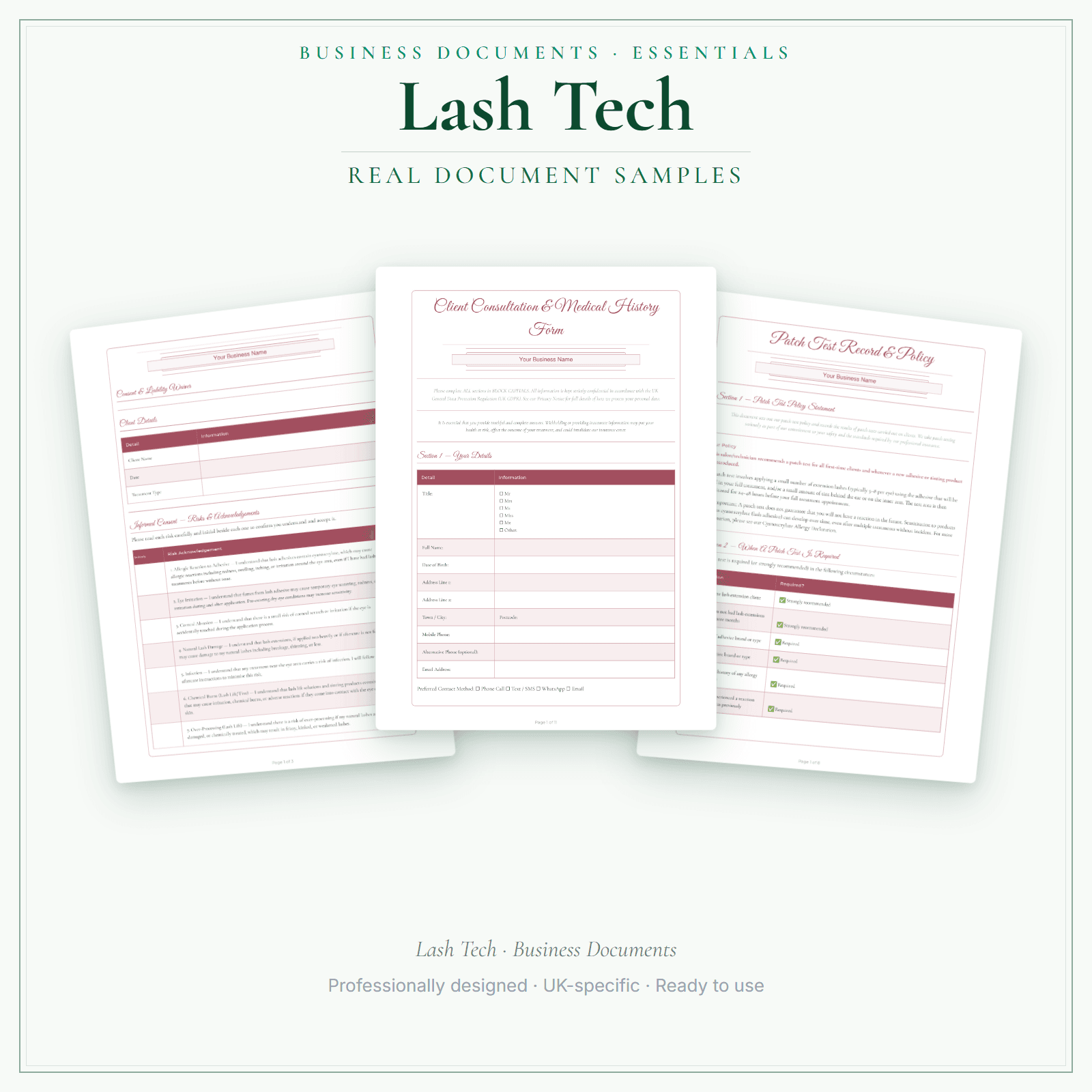 Lash Tech — Business Documents — Essential sample pages preview