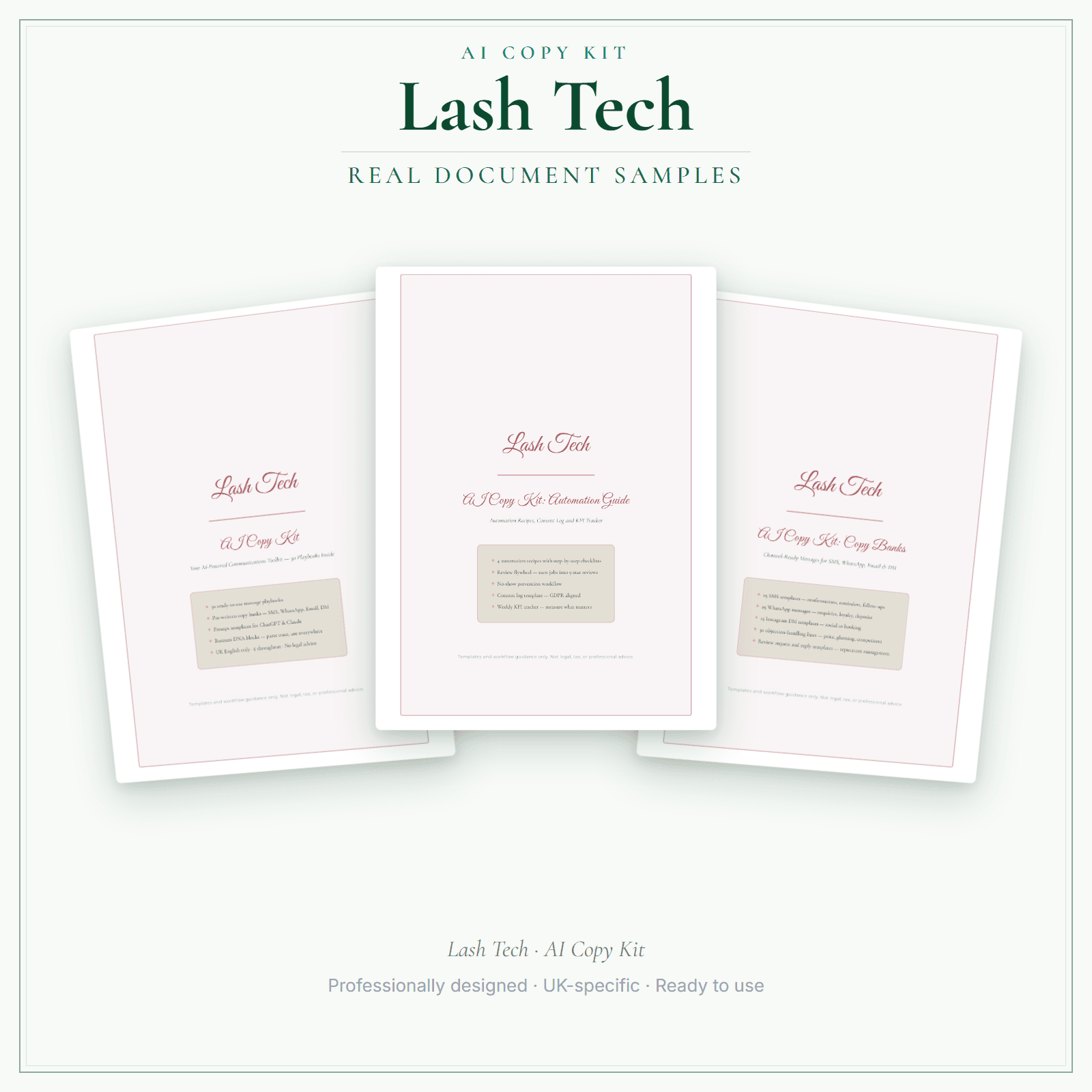 Lash Tech — AI Copy Kit sample pages preview