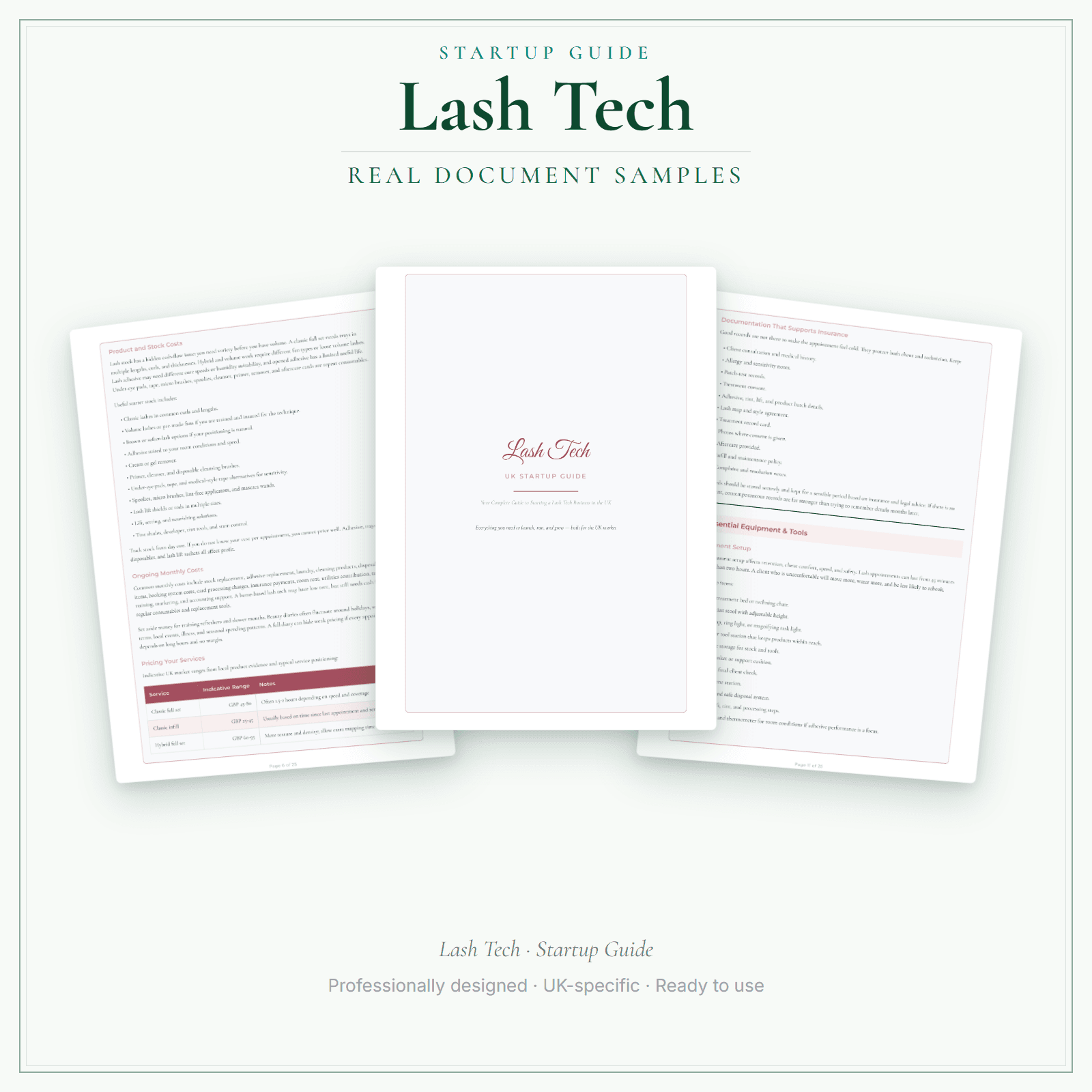 Lash Tech — Startup Guide sample pages preview