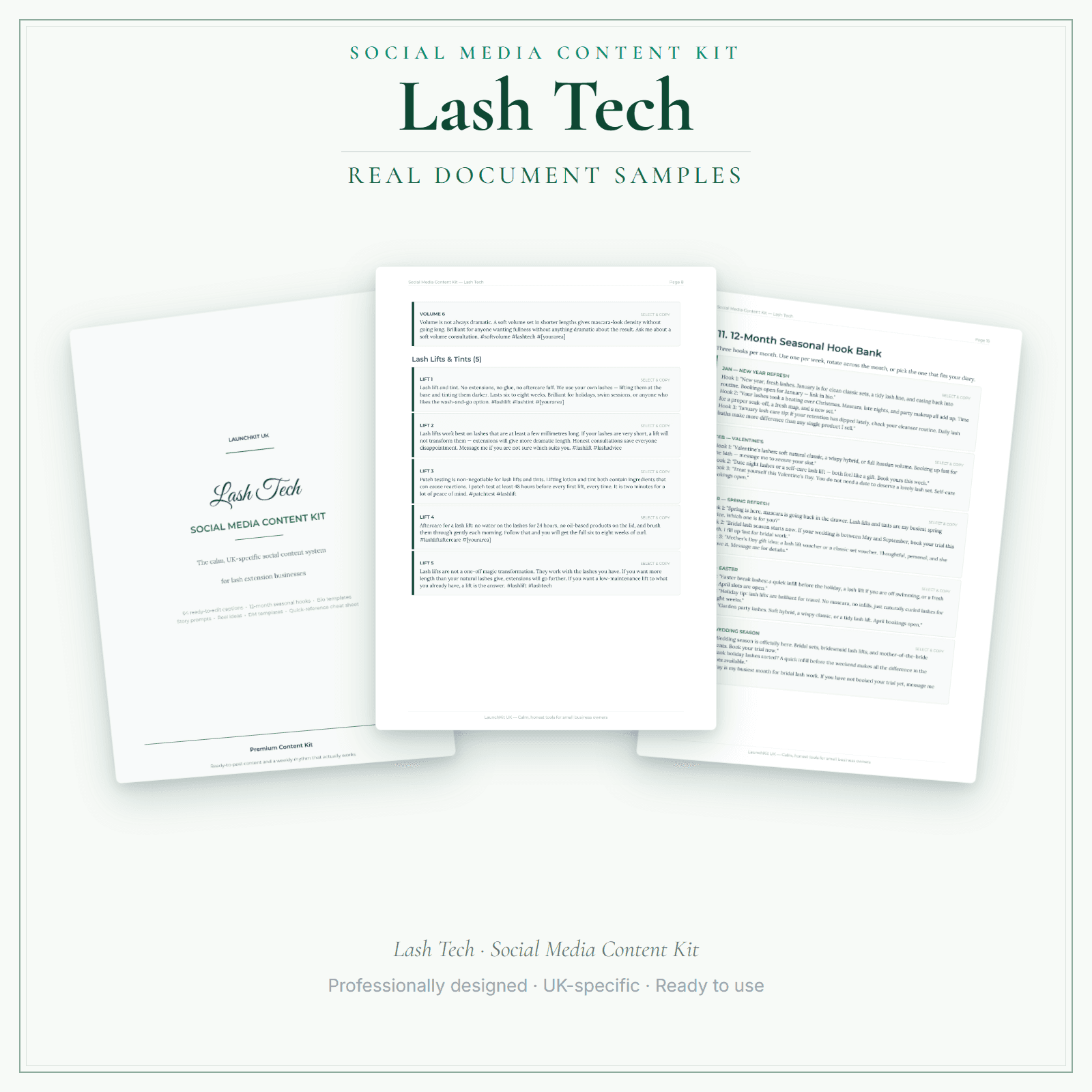 Lash Tech — Social Media Content Kit sample pages preview