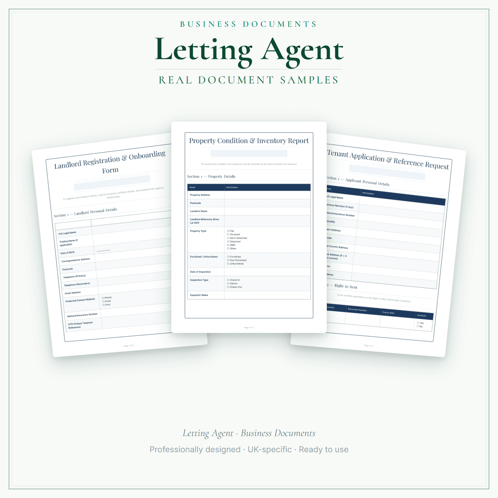 Letting Agent — Business Documents — Premium sample pages preview