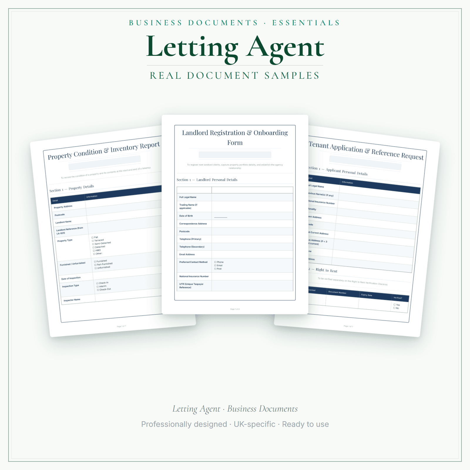 Letting Agent — Business Documents — Essential sample pages preview
