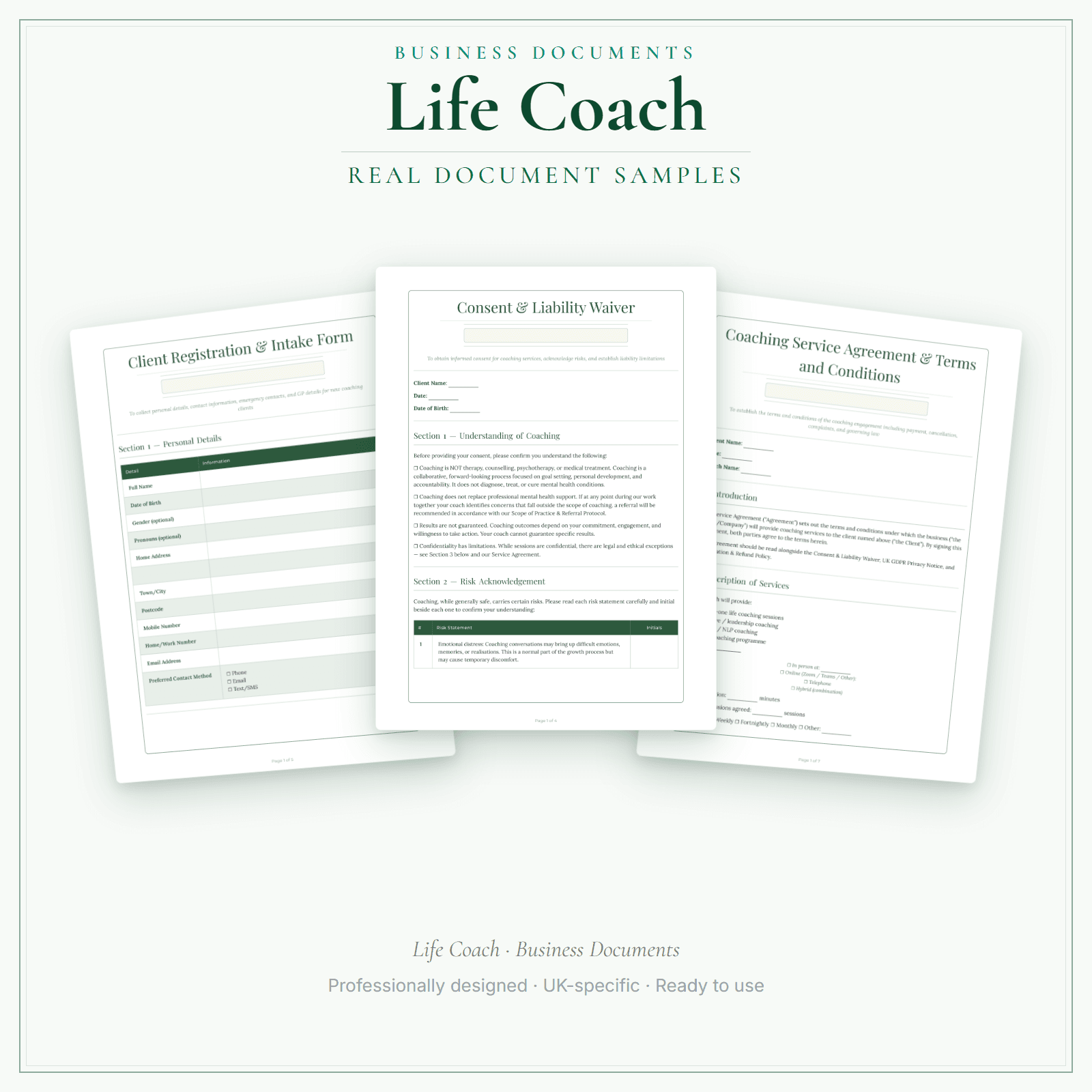 Life Coach — Business Documents — Premium sample pages preview