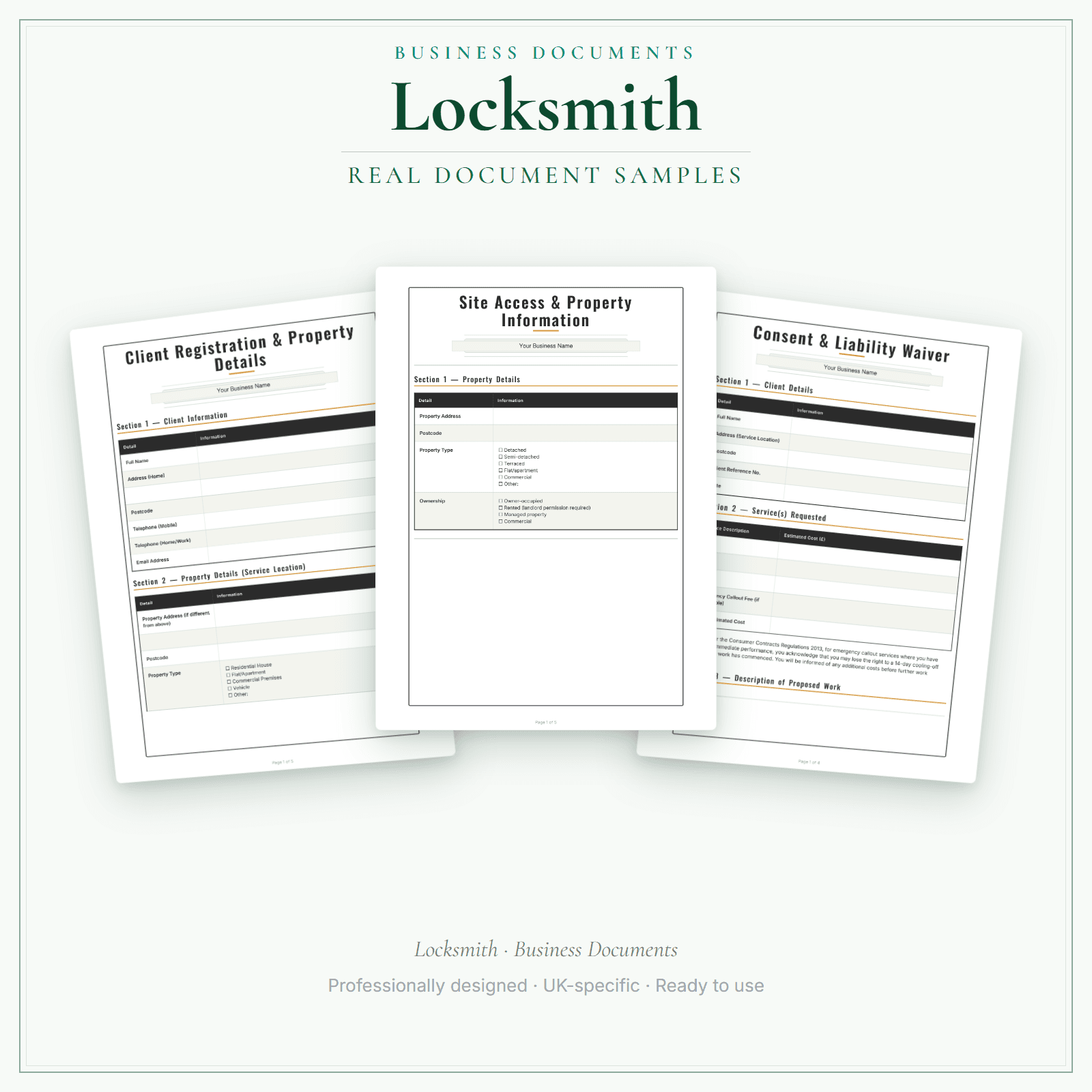 Locksmith — Business Documents — Premium sample pages preview